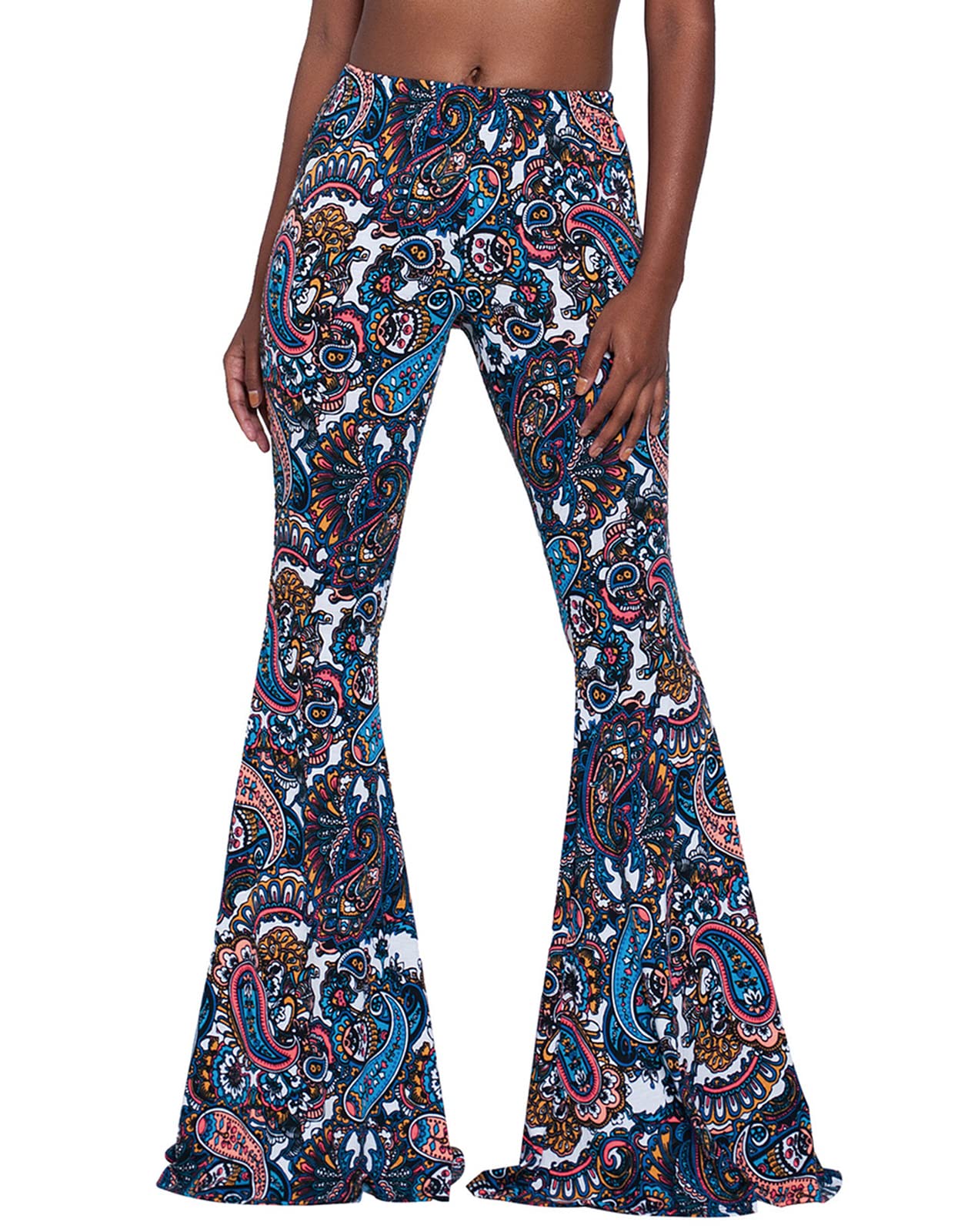 Nuofengkudu Women's Vintage Printed Long Flared Trousers High Waisted Stretchy Wide Leg Yoga Pants