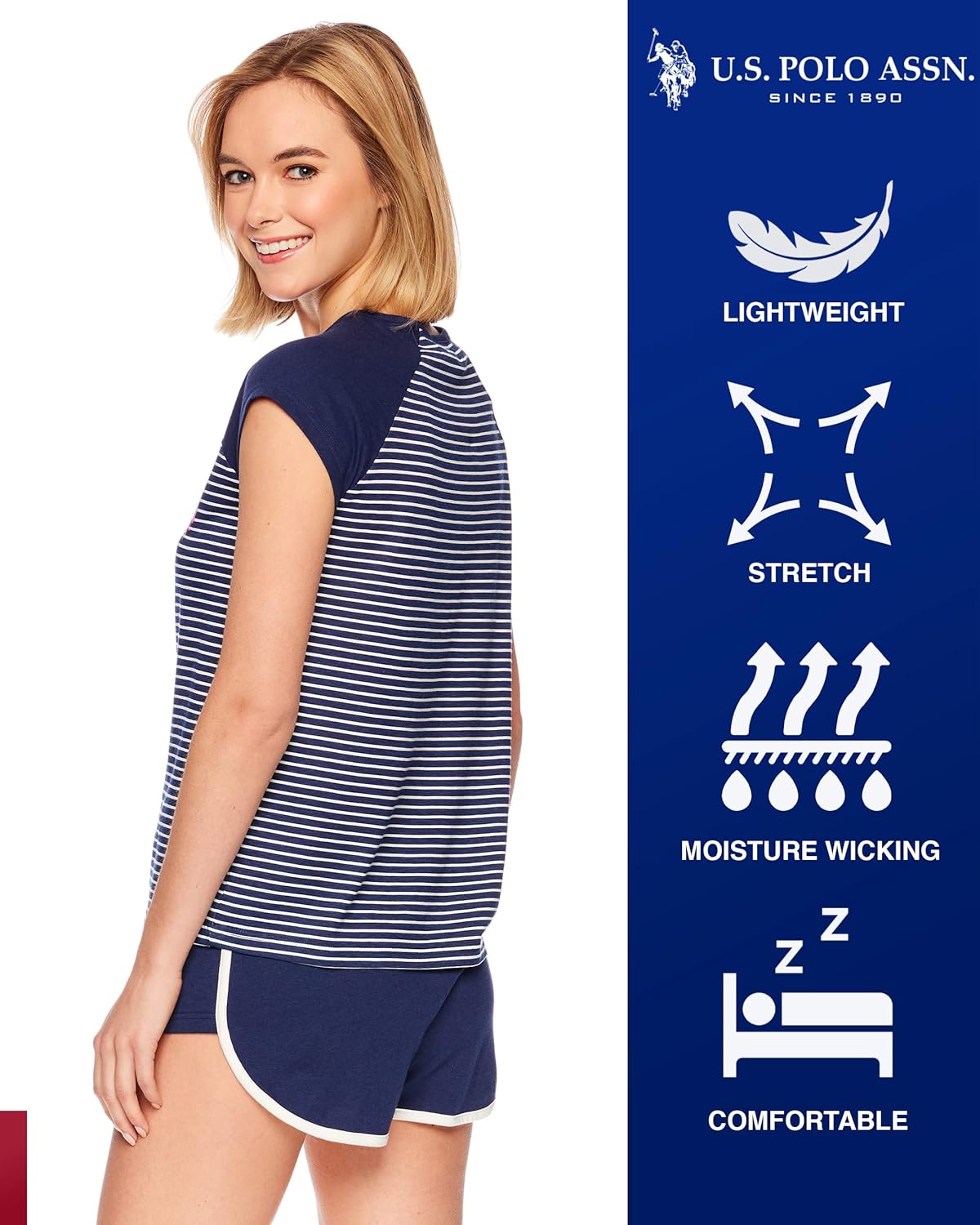 U.S. Polo Assn. Women's Summer Pajama Set, Tee, Shorts Valentines Gifts for Her - Image 4