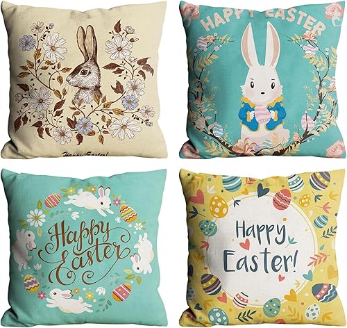 Miniatura 6 de TUNKENCE Easter Throw Pillow Covers 18 x 18 Inch Eggs BunnyPillowcases Cushion Case Kitchen Decor Sofa Bed Couch Cojines Decorativos para Cama for