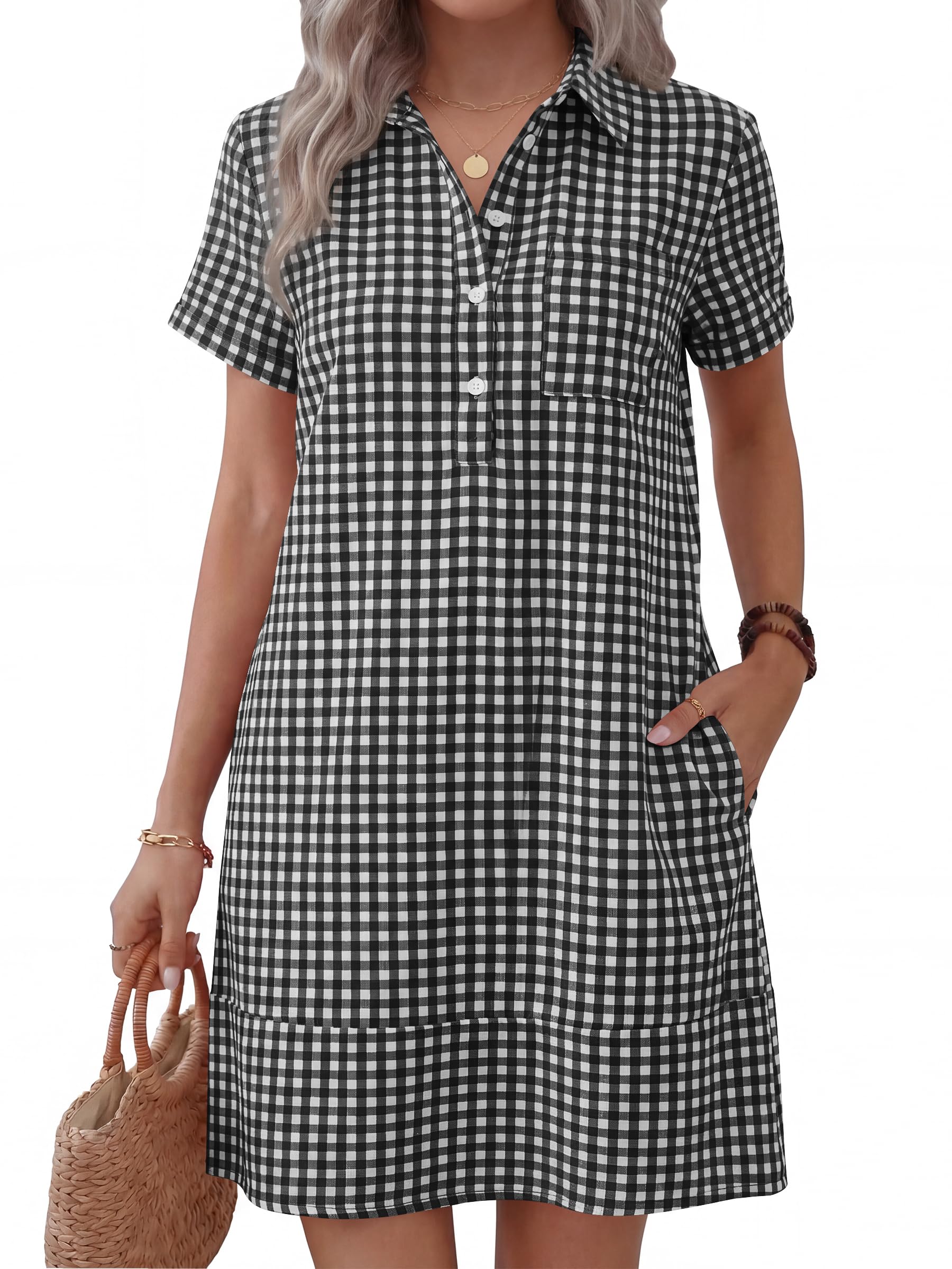 ANRABESS Womens Summer Casual Short Sleeve Shirt Dresses