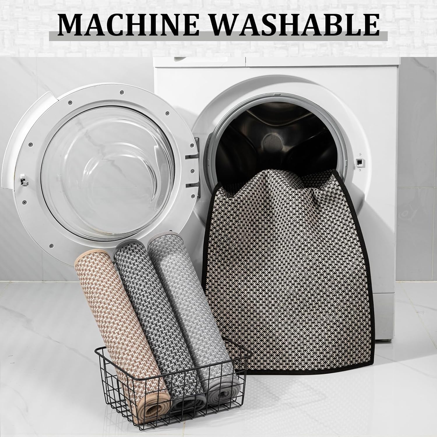 YIHOUSE Thin Bath Mat Black Bathroom Rugs Sets 2 Pieces, Non Slip Absorbent Mats Quick Dry, Woven Rugs Washable, Tapetes para Baño for Bathroom Toilet,Bathtub(17"x24"+17"x32") - Image 7