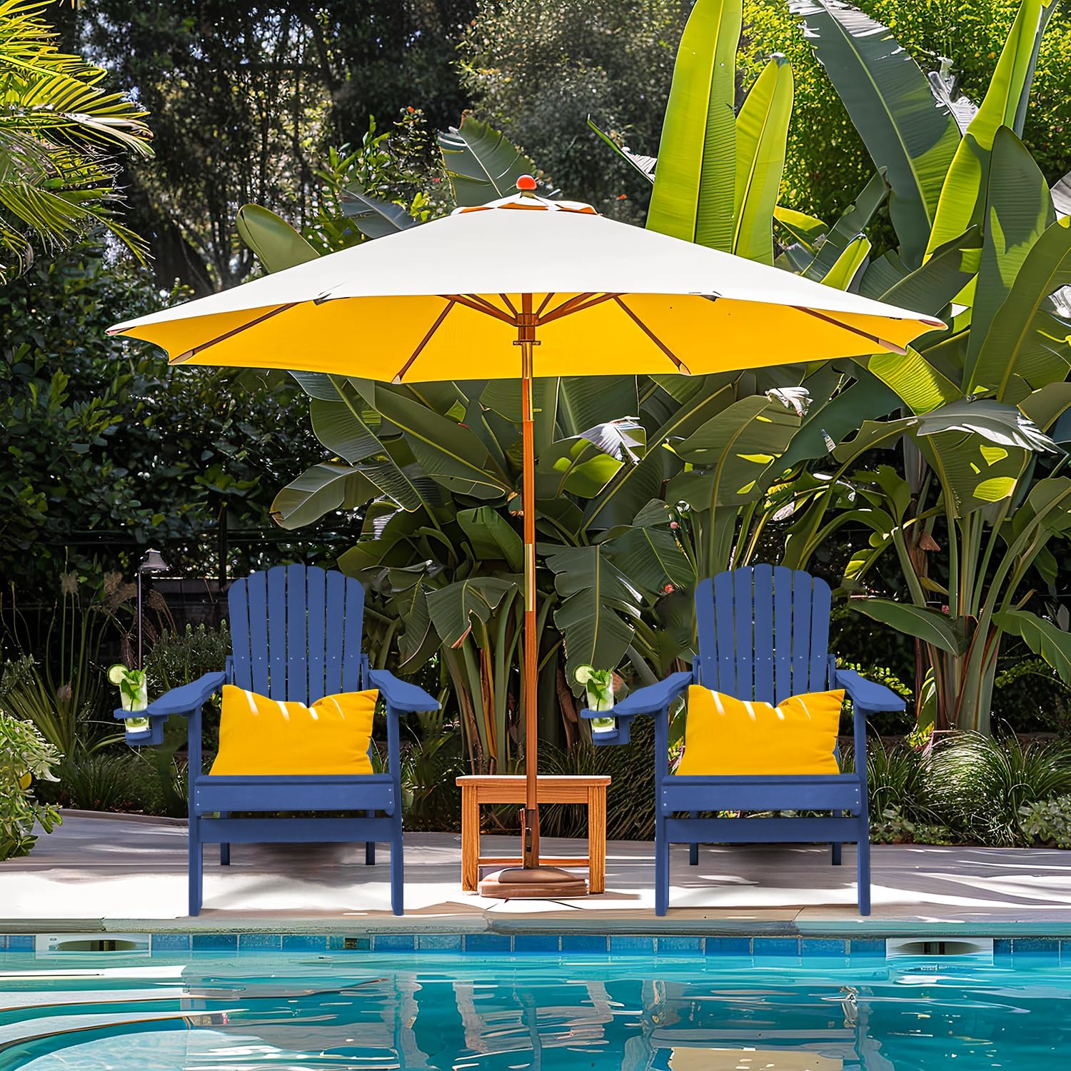 Mguio Adirondack - Set di 2 sedie pieghevoli Adirondack in plastica, resistenti alle intemperie con portabicchieri, sedie Adirondack in materiale composito Adirondack, sedie Adirondack in HDPE per