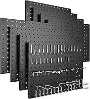 Spampur 8-Pack Heavy Duty Black Metal Pegboard Panels with 50 Hooks - Garage Tool Organizer, Home Wall Storage for Kitchen, Craft Room, Office