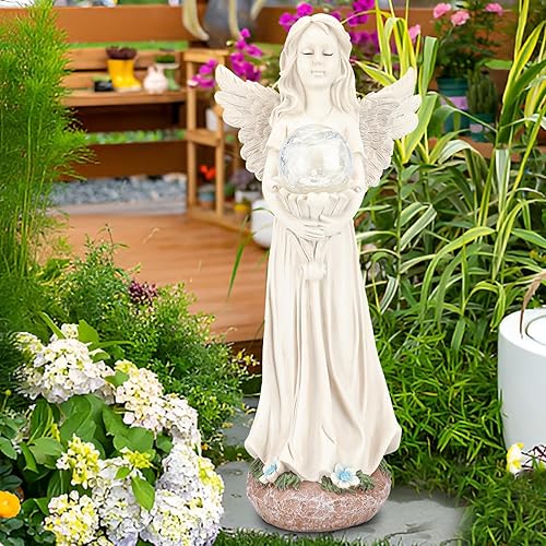 Miniatura 4 de Estatua de ángel para jardín, estatua solar de jardín de 16.3 pulgadas, regalos de jardinería para mamá, abuela, adornos de césped, figuras para