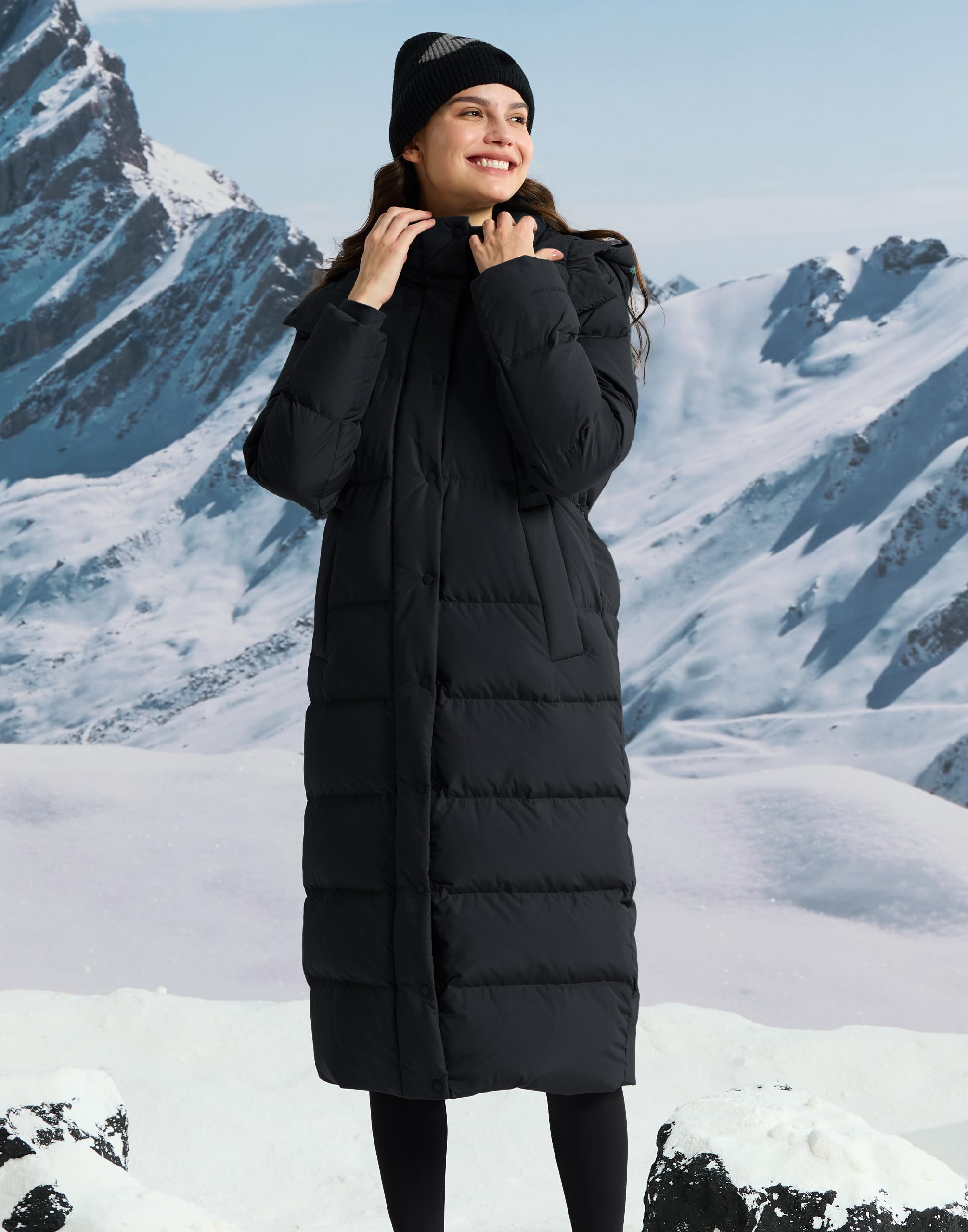 Pioneer Camp Manteau d'Hiver Femme Long et Chaud - Doudoune Imperméable et Coupe-Vent - Manteau Matelassé avec Capuche Amovible et Poche - Manteau en Duvet pour Hivers Froids