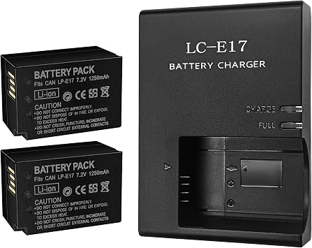 2-Pack LP-E17 Battery and Charger Set for Canon Camera EOS R50 RP R10 R8,Rebel T8i, T7i, T6i, T6s, SL2,SL3, EOS M3, M5, M6, 200D,77D,750D,760D,800D,8000D