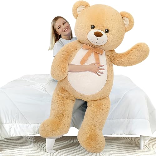 MorisMos Oso de peluche gigante de 4 pies, oso de peluche grande de 51 pulgadas para baby shower, oso de peluche suave para novia de San Valentín,