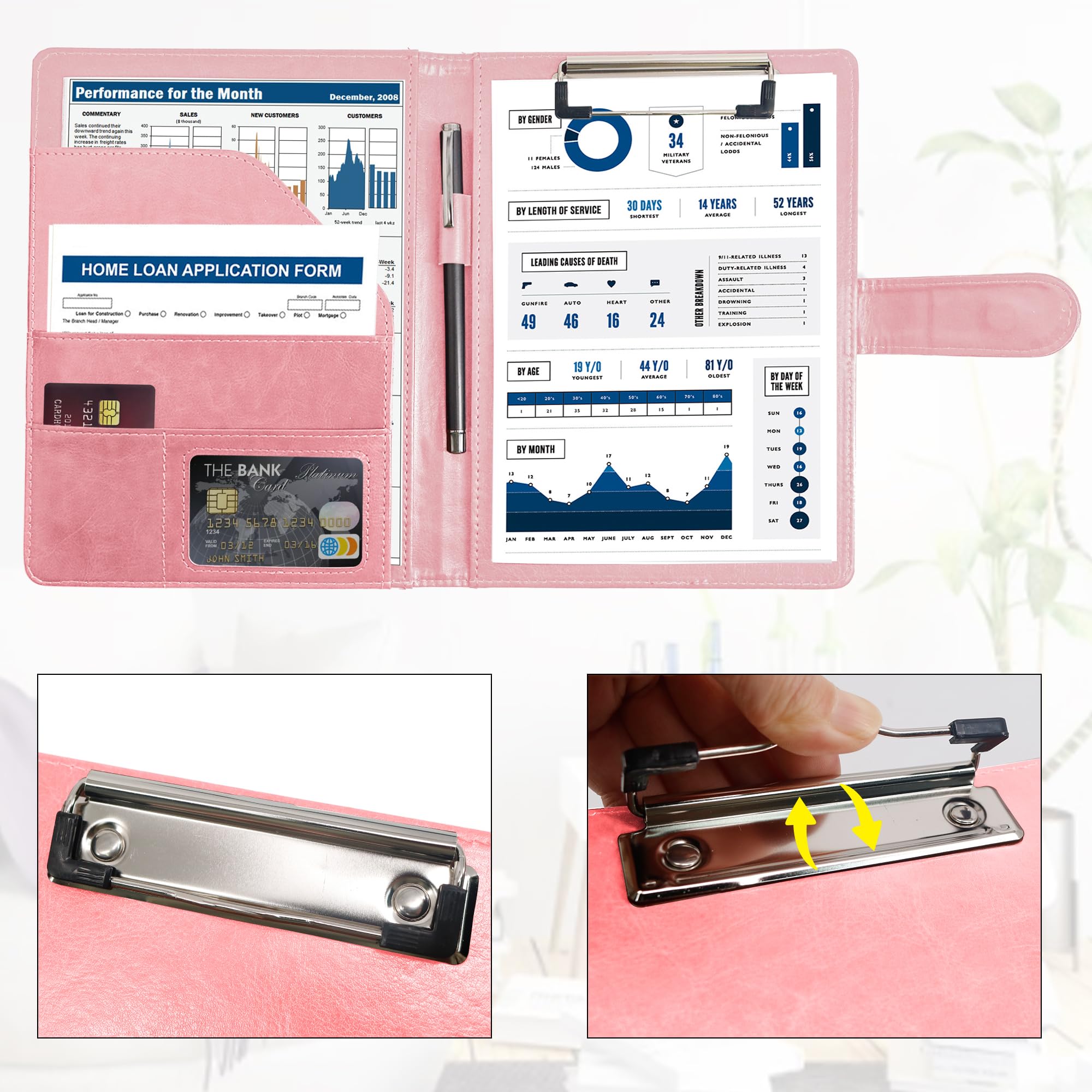 GraduatePro Cartella Portadocumenti A5 Pelle Cerniera Chiusura magnetica Unisex Ufficio Conferenza Organizzatore Quaderno Rosa