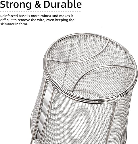Miniatura 4 de Paquete de 2 cestas coladoras de pasta, colador de araña de malla de acero inoxidable con mango de madera para hervir, cesta de cocina fina para