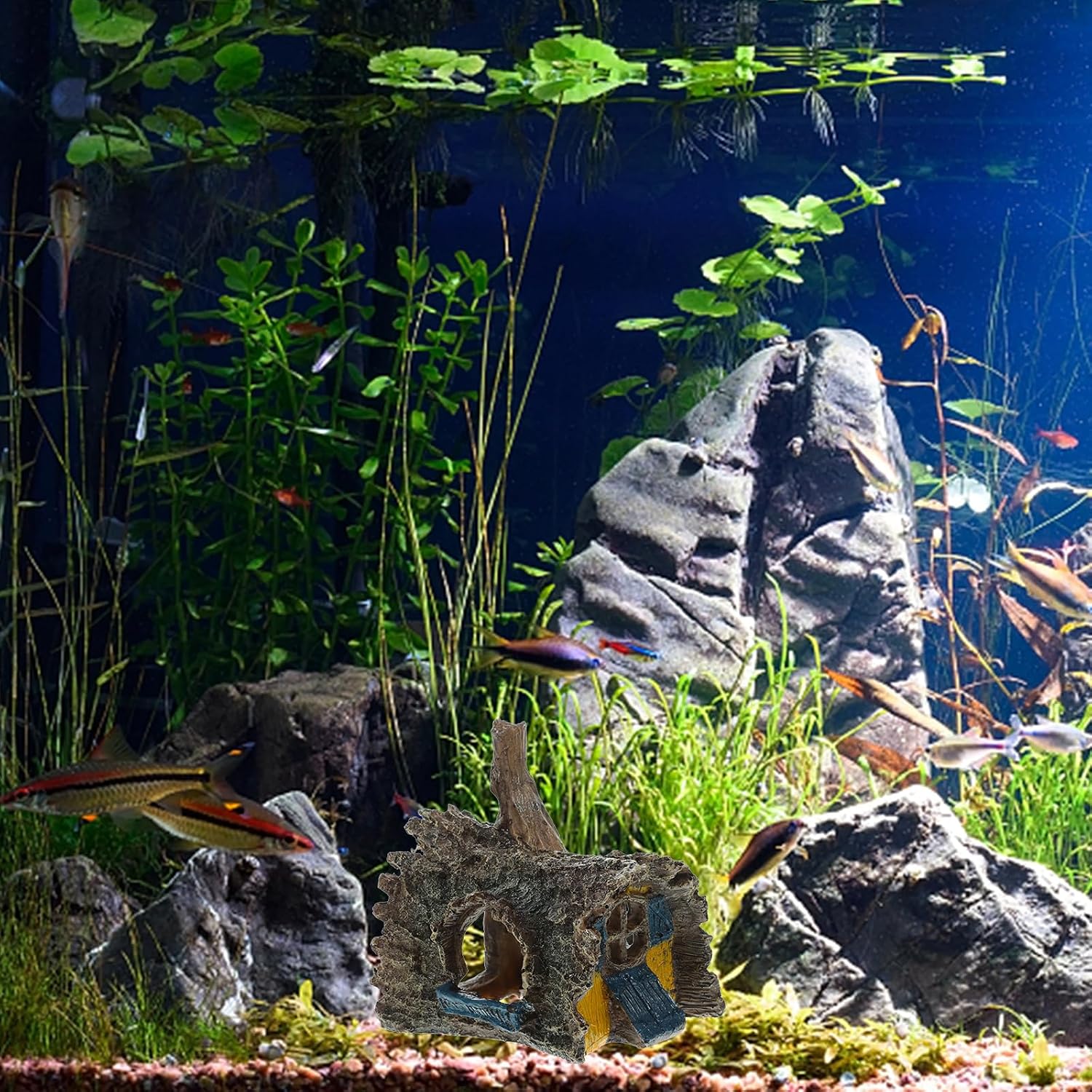FRCOLOR Aquarium Decor Simulated Tree Root House Fish Tank Hideout Cave for Small Fish and Shrimp Freshwater Aquarium Accessories 5.90X5.31X4.52In