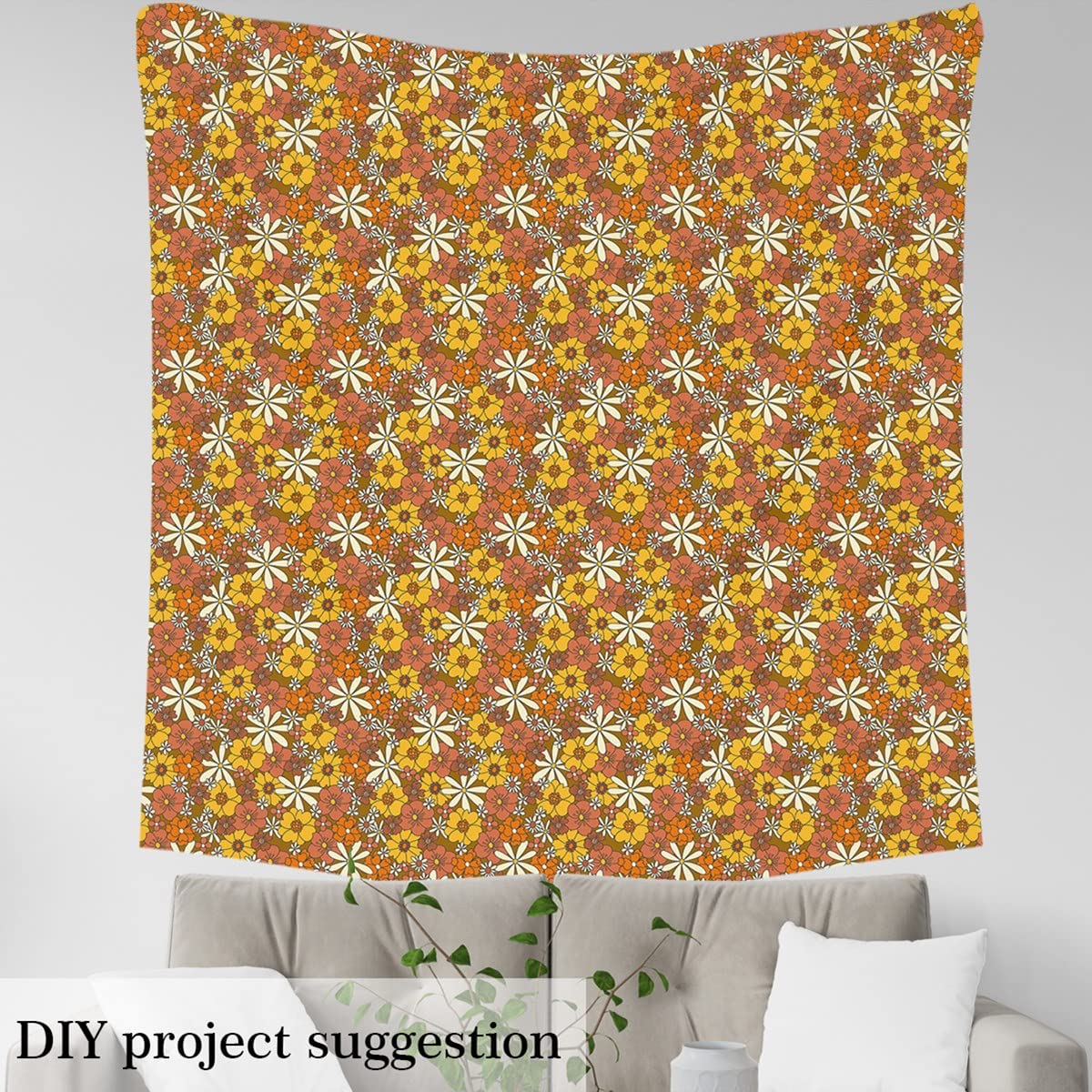 Tissu imperméable à motif de fleurs groovy des années 70, par yard – Tissu d'ameublement rustique à motif floral orange rose pour loisirs créatifs, matelassage, couture, 4,6 m