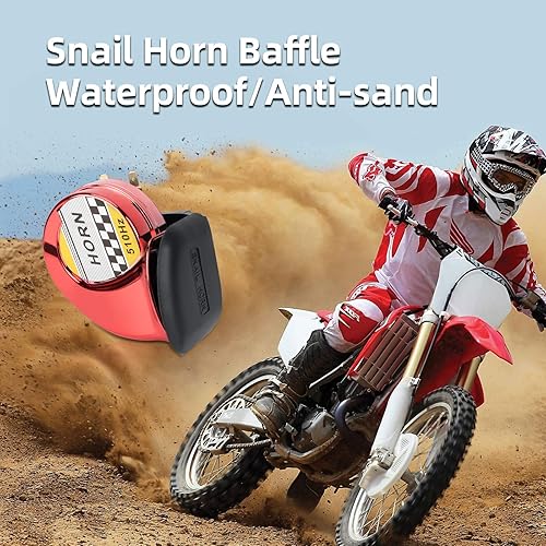 Miniatura 9 de SEINECA Sirena de cuerno de caracol universal de 12 V, 130 DB, tono alto, 510 Hz, impermeable, bocina de aire eléctrica para motocicleta, auto Negro