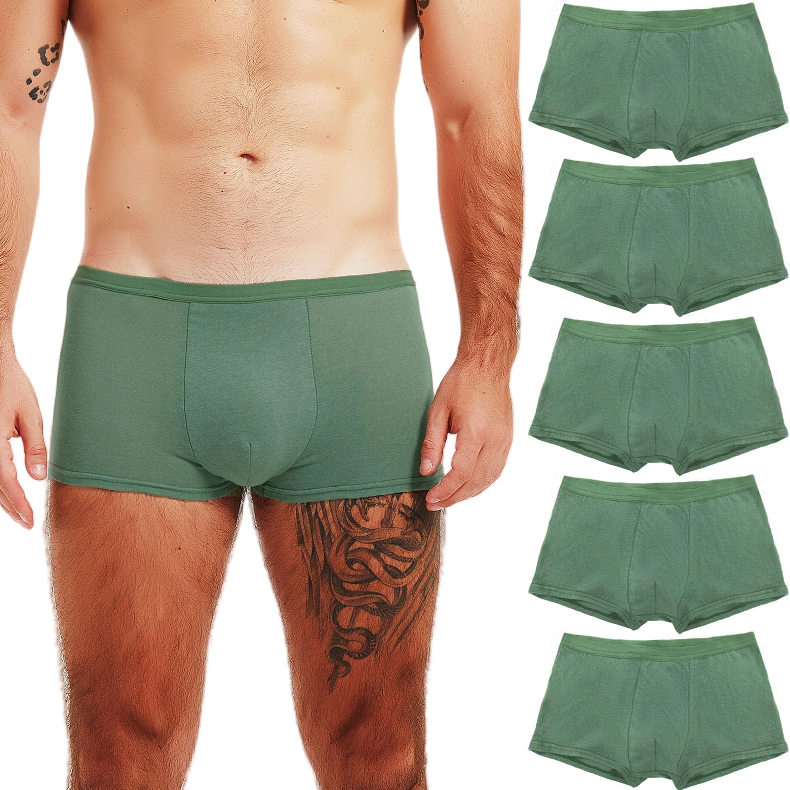 STARLY 5pcs Mens Disposable Cotton Underwear Travel Boxers Briefs Portable Shorts White/Grey/Olive Green