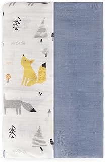 Featherheadâ„¢ 2 Pack Muslin Swaddle Blanket, Pre-Washed, Soft, Breathable, 100% Cotton Baby Receiving Swaddles for Boys (Foxes), 47â€x 47â€ Perfect for Swaddling Newborn & Infant