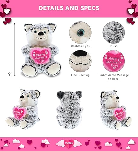 Miniatura 3 de DolliBu Happy Mother's Day - Figura de perro husky de felpa súper suave, lindo animal de peluche con mensaje de corazón rosa para la mejor mamá,