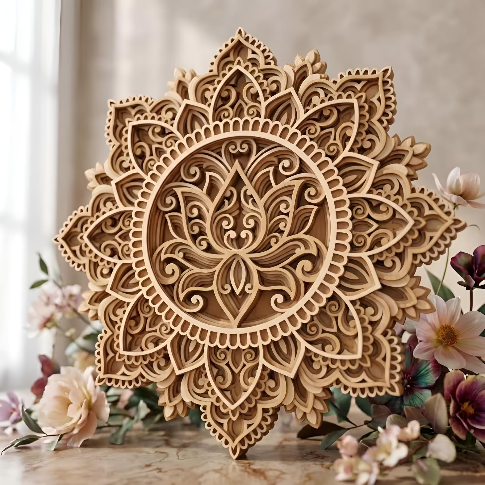 Lotus Mandala Wall Art - 12 Inch Wooden Decor -4 Lotus Mandala Wall Art - 12 Inch Wooden Decor -4