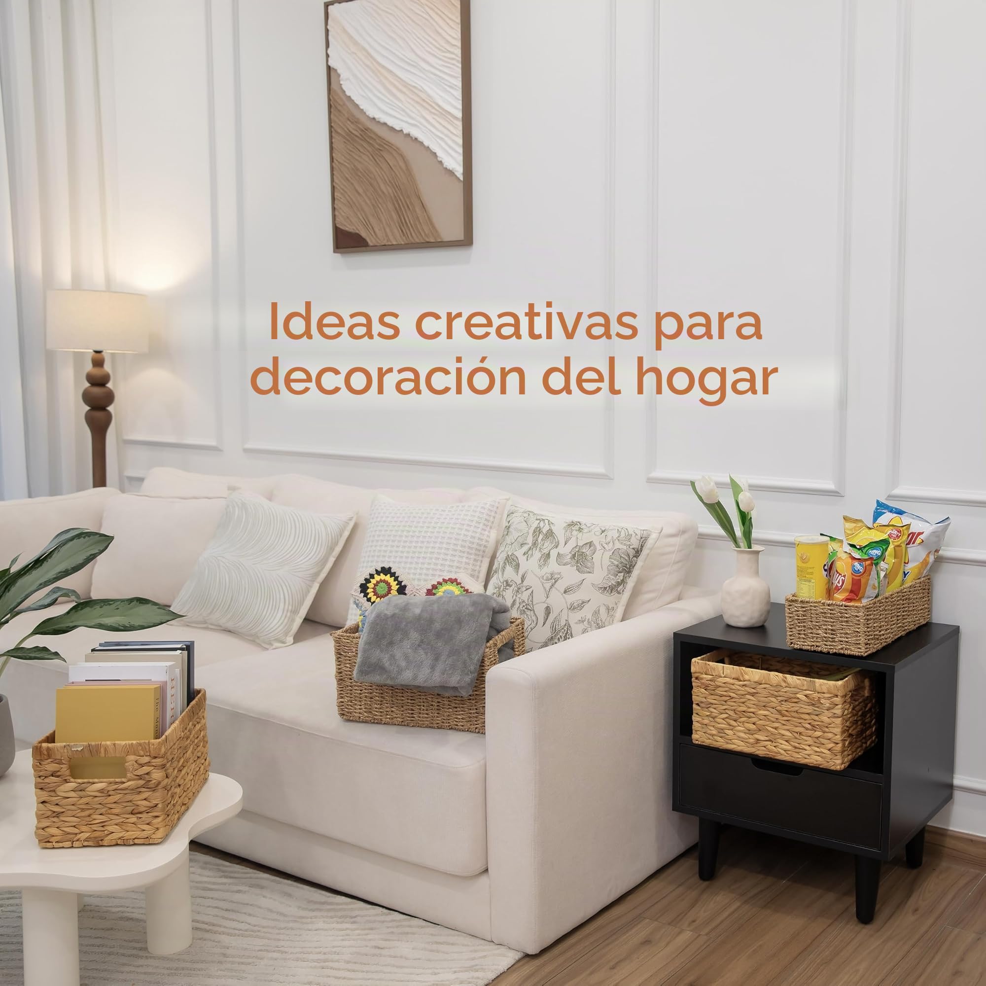 HOMESTEAD Cestas de almacenamiento de hierba marina, cestas de mimbre rectangulares largas y estrechas para dormitorio, sala de estar, baño, estantes, juego de 2