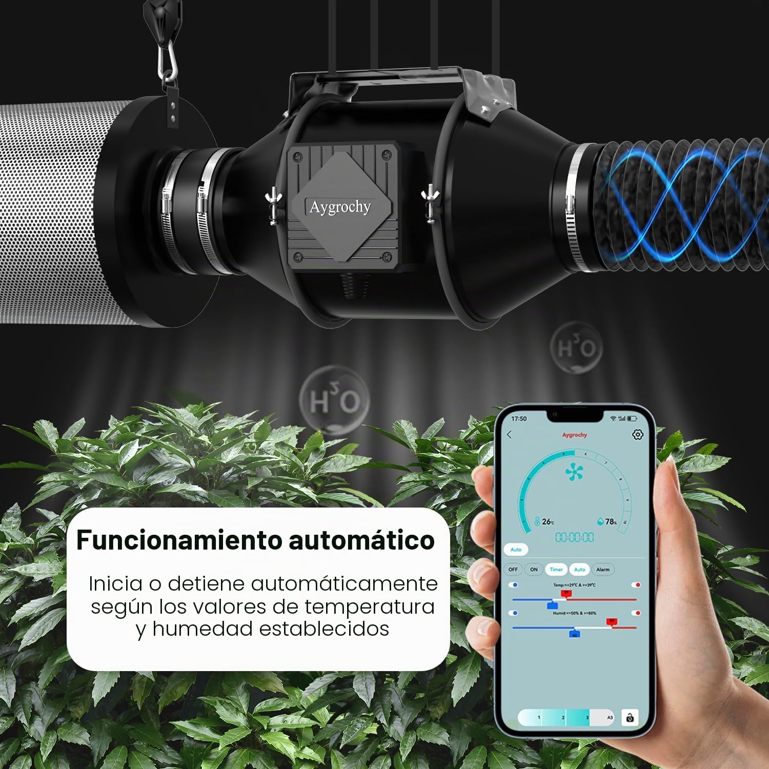 Aygrochy Wifi App Extractor de aire kit 100mm, Ventilador en línea Kit para cultivo, con filtro de carbón y manguera de extracción para carpas de cultivo, tienda de cultivo hidropónico