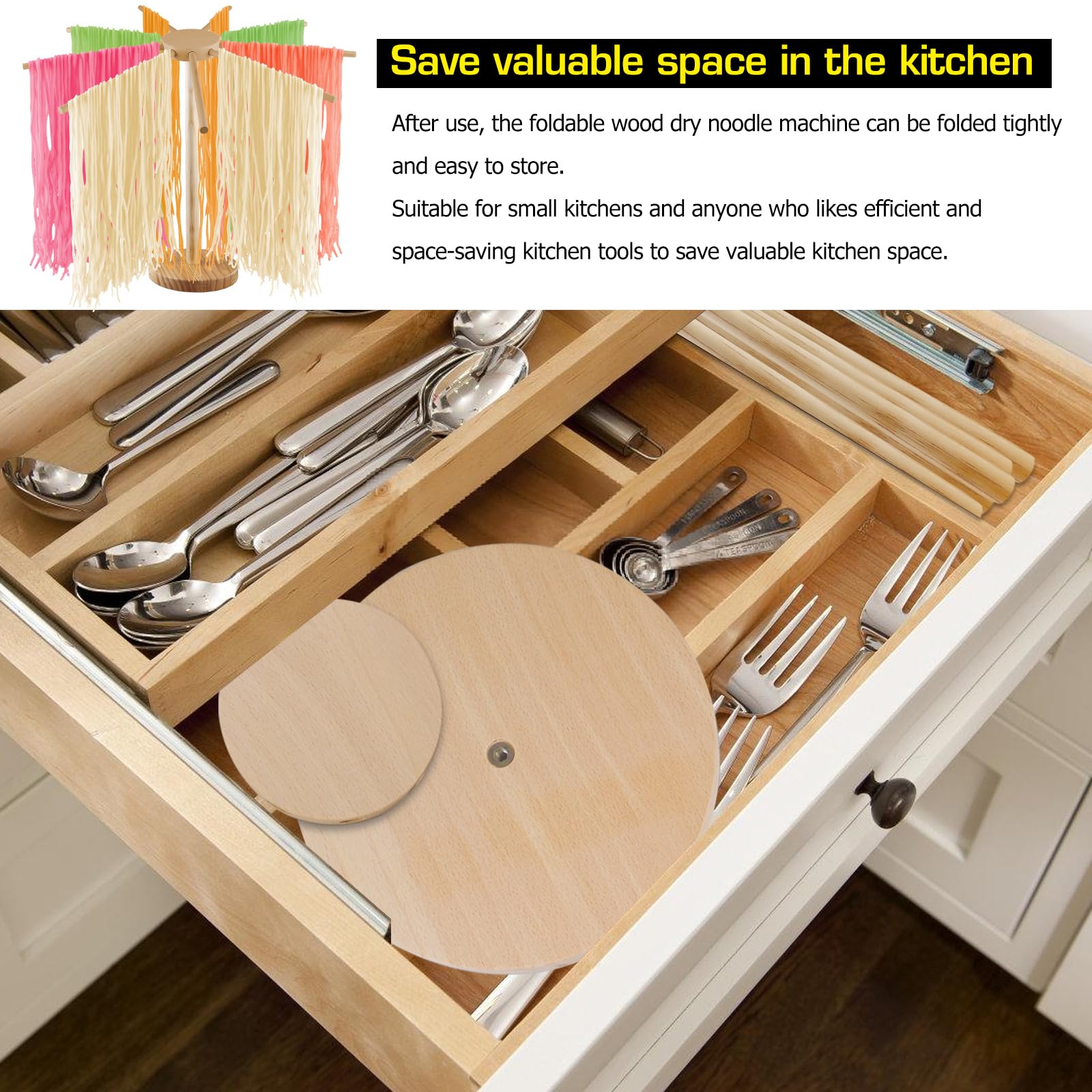 SPORWAY Essiccatore per pasta in legno: asciugabasta pieghevole in legno con 9 bracci rimovibili fino a 4,5 kg, versatile e riutilizzabile, supporto per pasta fatta in casa