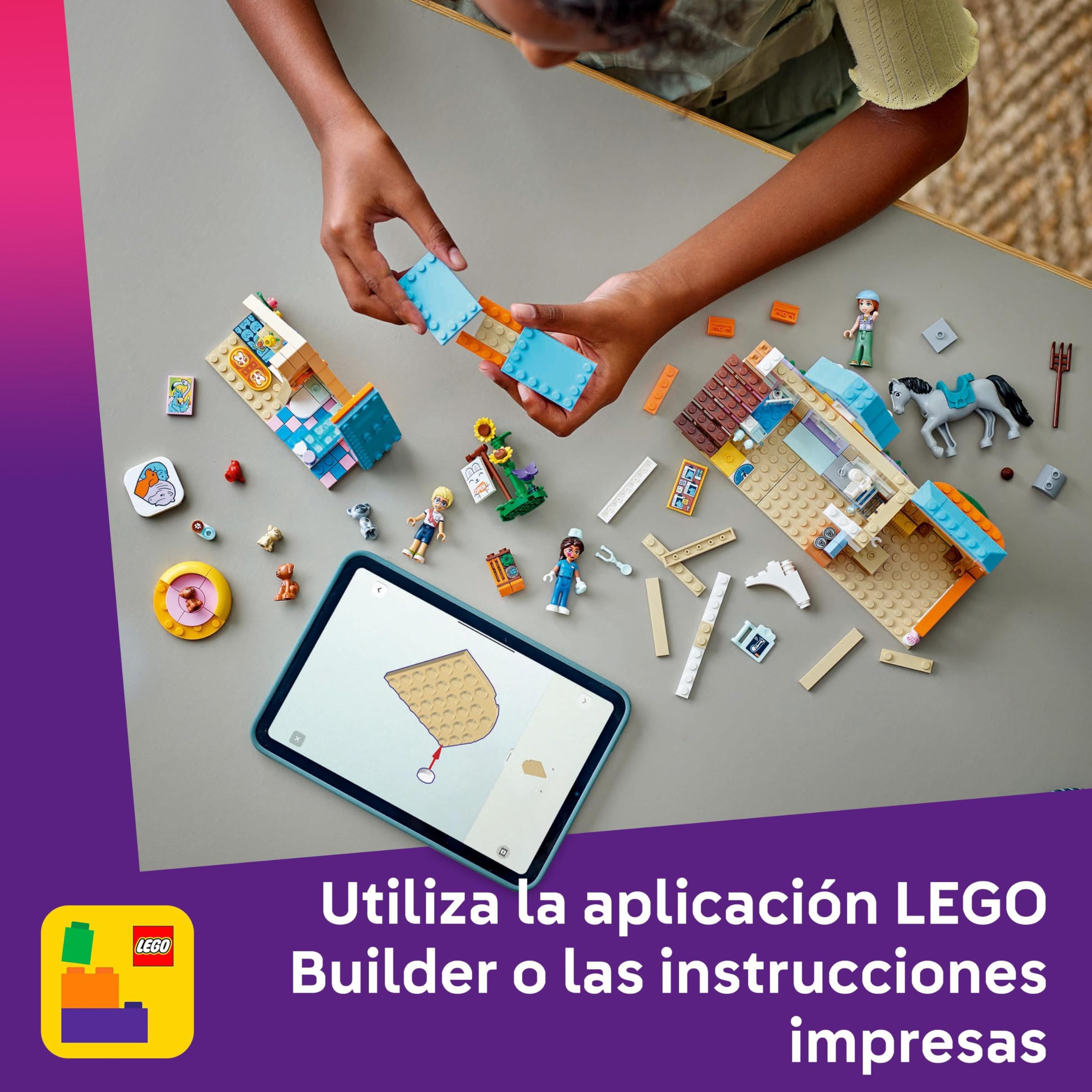 LEGO Friends Caballo y Clínica Veterinaria de Mascotas - Figuras de Animales Inc. Gato y Perro de Juguete, 3 Mini Muñecos, Establo de Caballos y Accesorios - Regalo para Niñas de 6+ Años 42651
