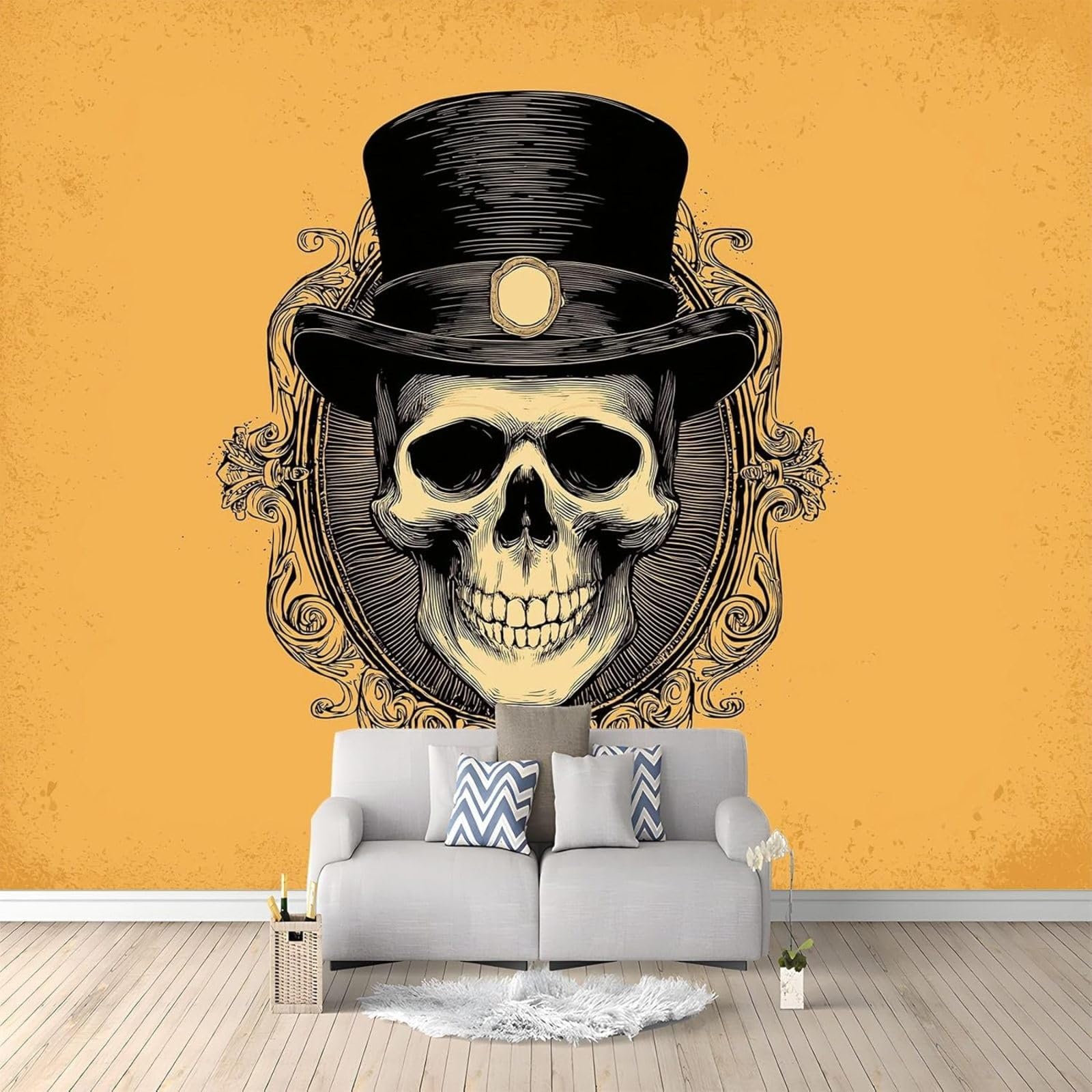 Papier peint intissé 3D Mr. Skull pour salon et chambre - Grand format 350x256 cm