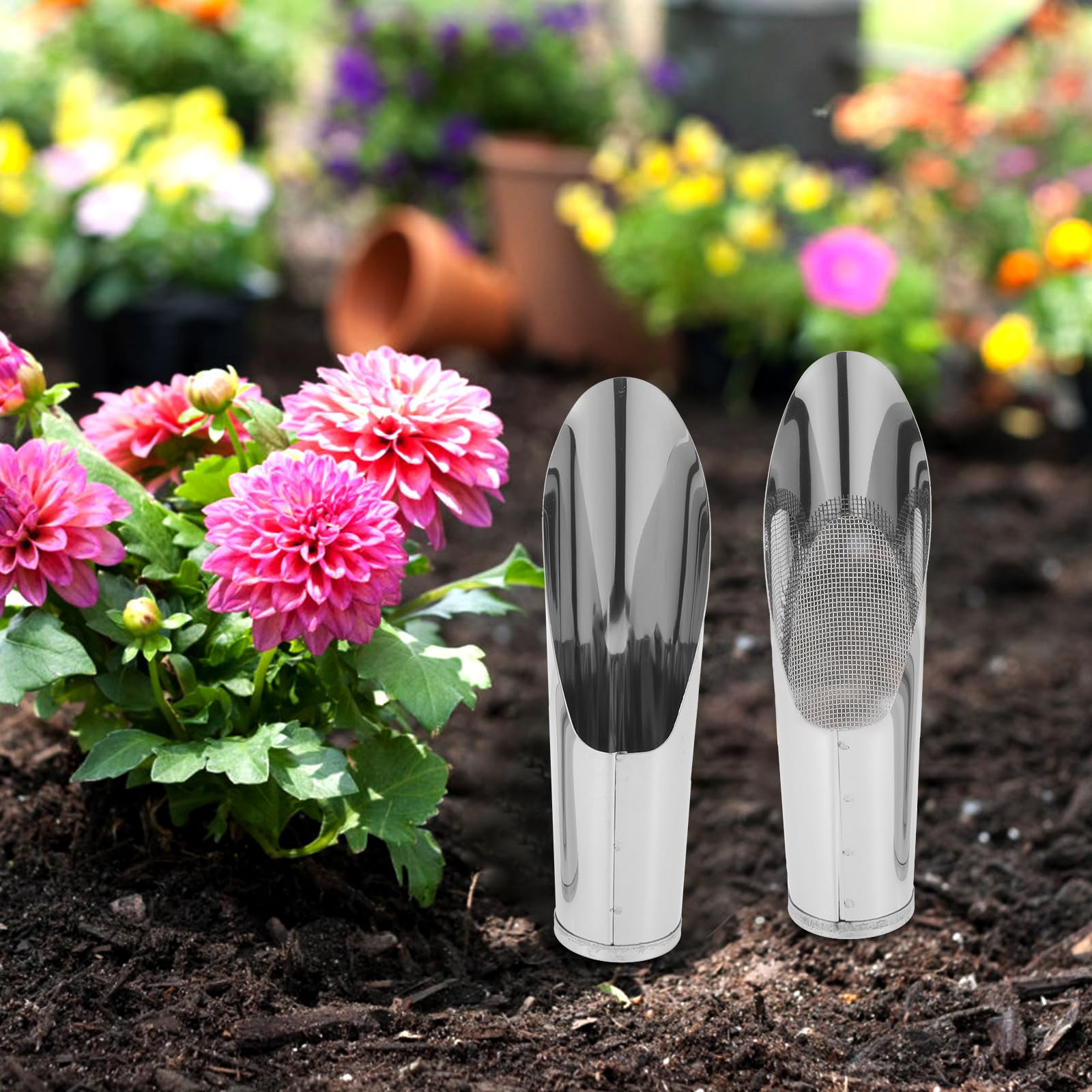 Amazon.co.jp: OUNONA ガーデニング用ステンレス土入れスコップ ふるい