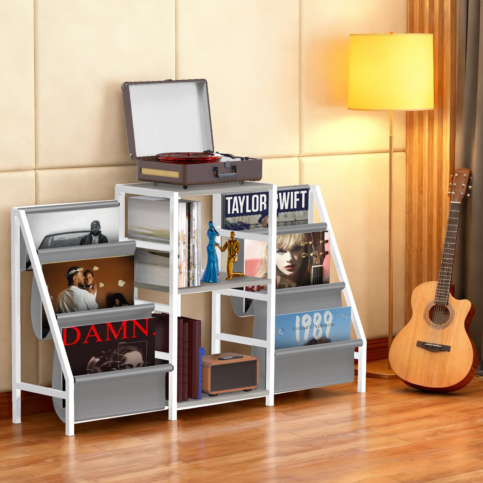 sugitek Record Player Stand,Vinyl Record Storage with 6-Tier Up to 280 Albums CDs, Record Holder Display Shelf for Living Room,Bedroom,Record Cabinet