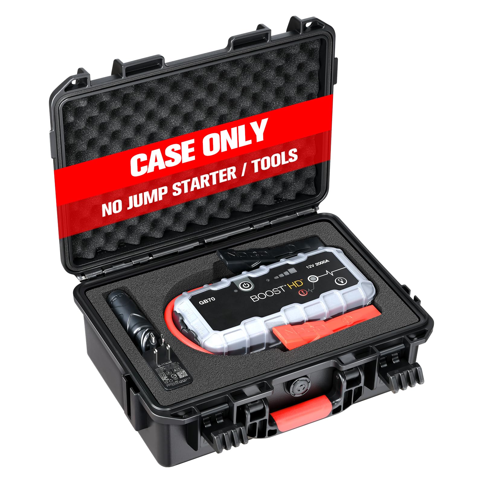Case for NOCO Boost X GBX75 GB70 – Waterproof Carrying Case with Custom Foam for 2000A/2500A UltraSafe Jump Starter Charger Cables Accessories | Portable Storage Box for Emergency Travel & Road Trips