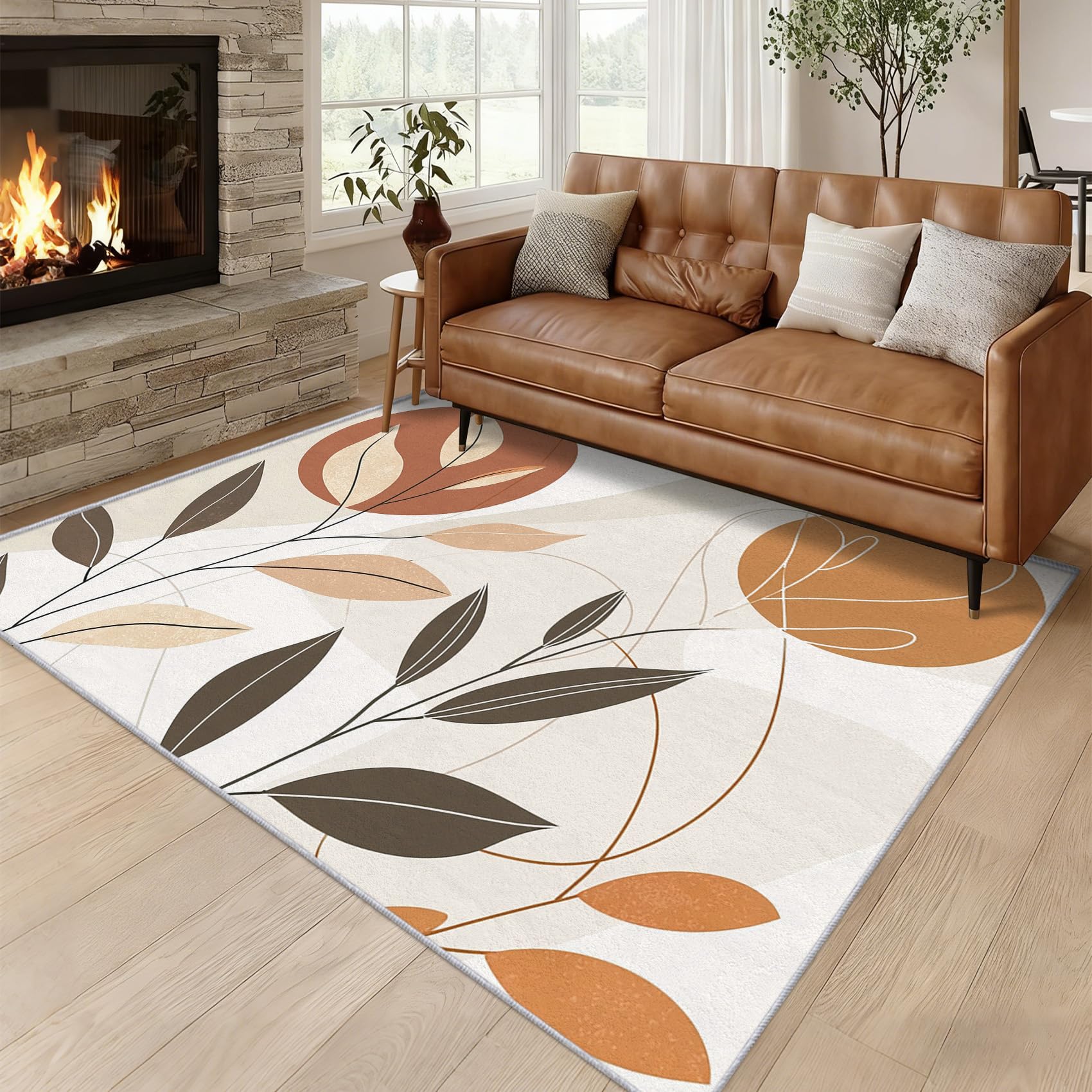 Tapis salon plante abstraite pour chambre et bureau moquette douce au motif vintage 80x150 cm