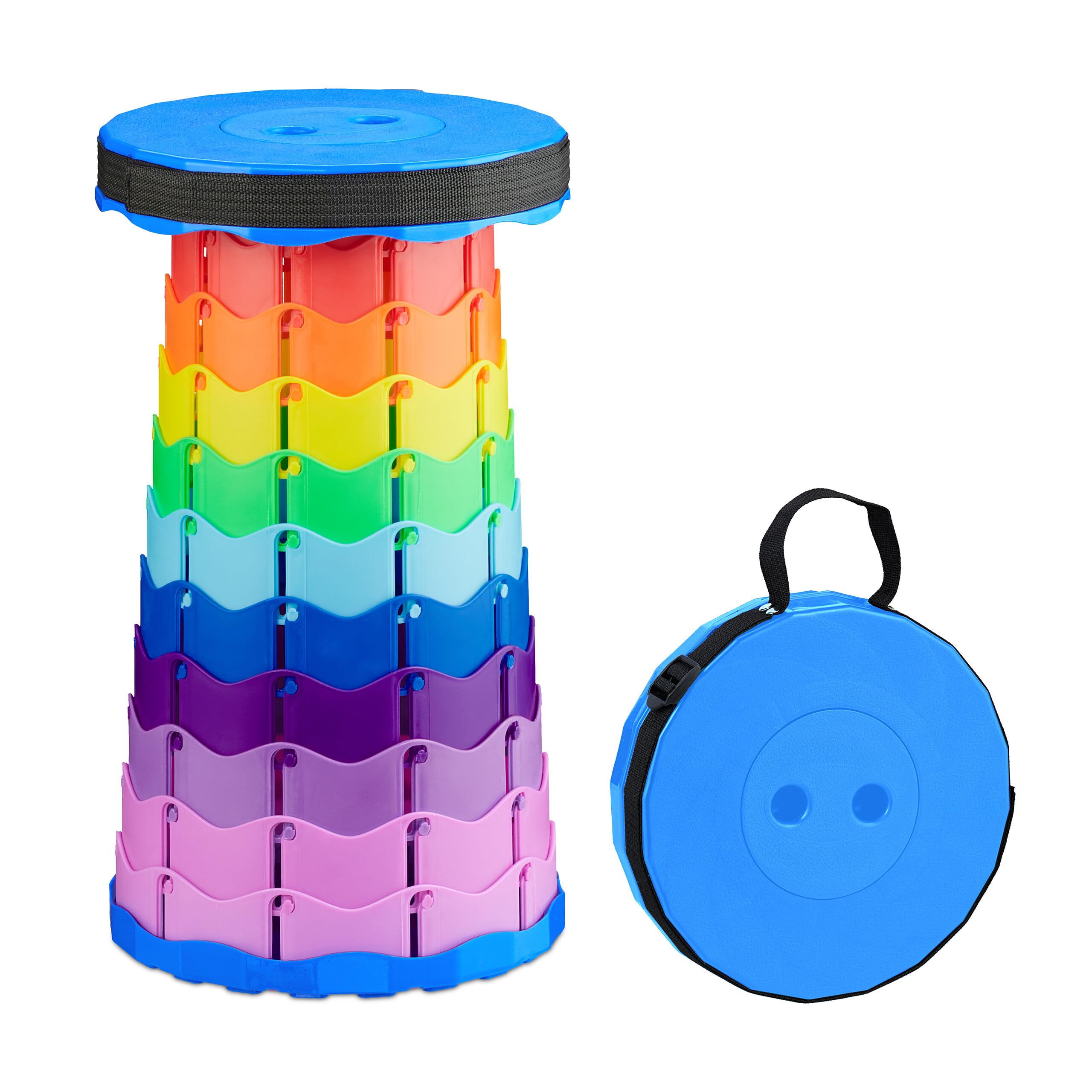 Relaxdays Telescopic Stool, Foldable, Carrying Strap, Outdoor, Height-Adjustable Camping Chair, 44.5 x 25 x 25 cm, Multi