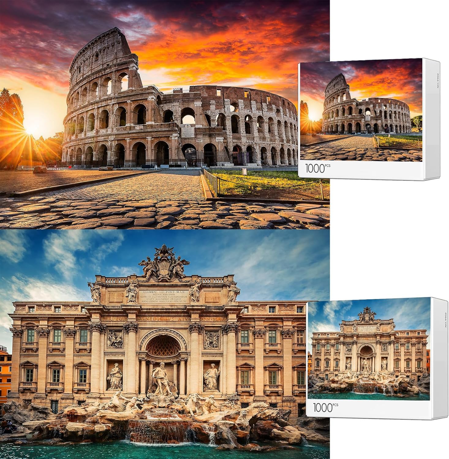 Jigsaw Puzzles 2 Pack 1000 Pieces Colosseum & Trevi Fountain Nature Impossible Challengin…