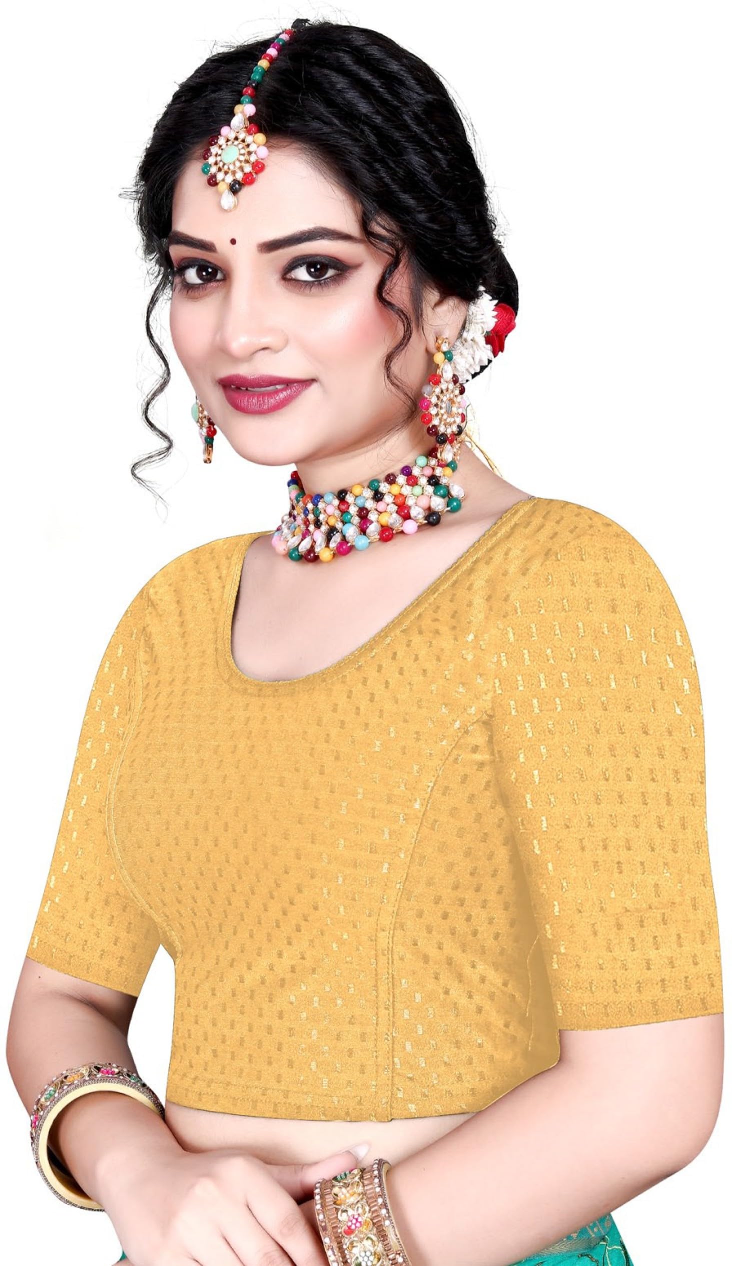 Readymade Saree Blouse for Women Plain Solid Stretchable Blouse Half Sleeve Casual wear-picture-14