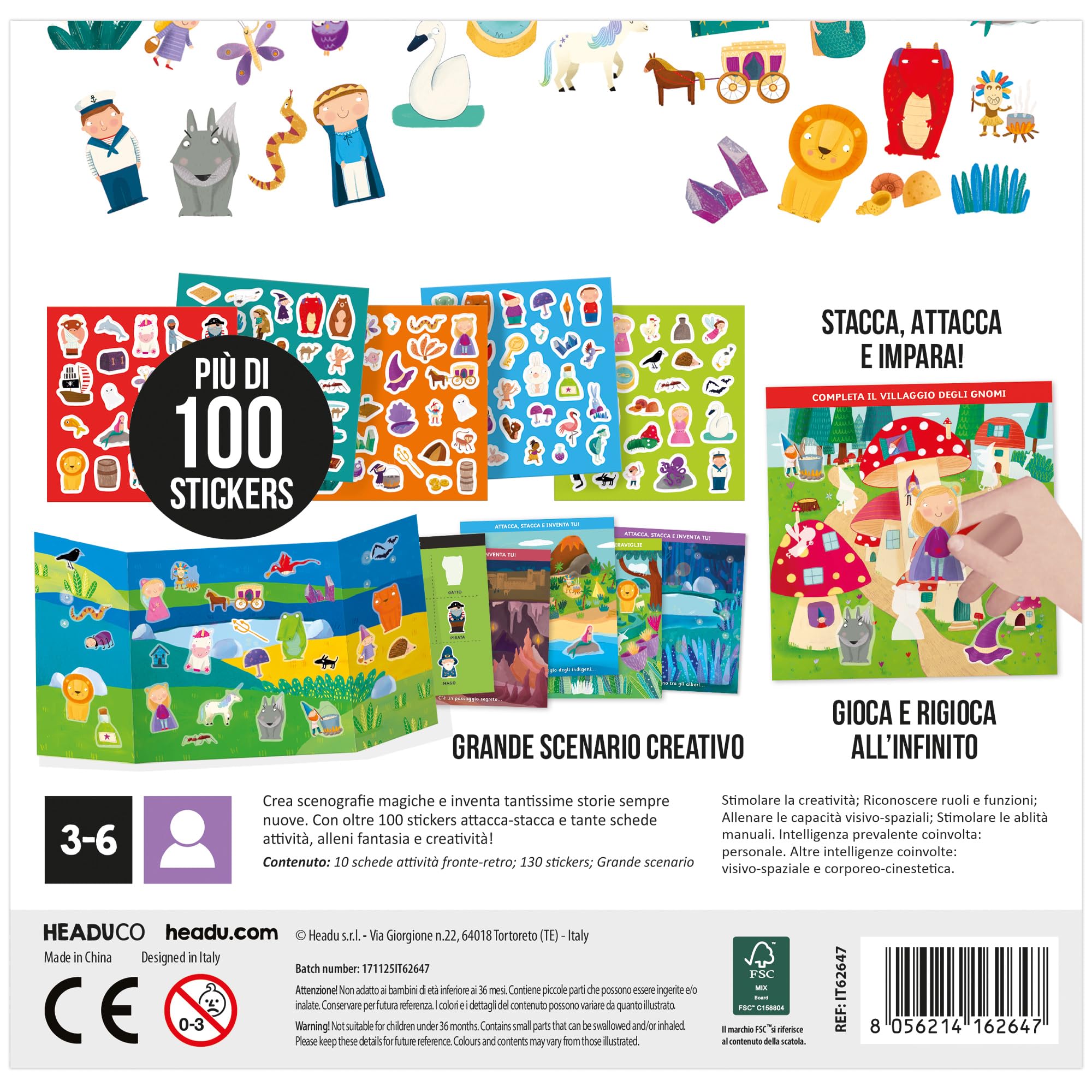 HEADU Scuola Stickers Fiabe e Favole Oltre 100 Stickers Riutilizzabili Giochi Educativi Bambini 3-6 Anni
