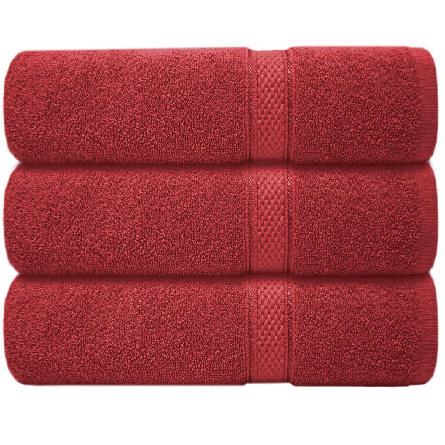 Casabella 3 Pc Bath Towel Set - 100% Cotton, Soft & Absorbent Large Bath Towels, 70x130 cm, Premium Quality Towel Set,Hotel Qualty Bathroom Towels Set, Travel Towel, Beach Towel, Bath Towels, Red