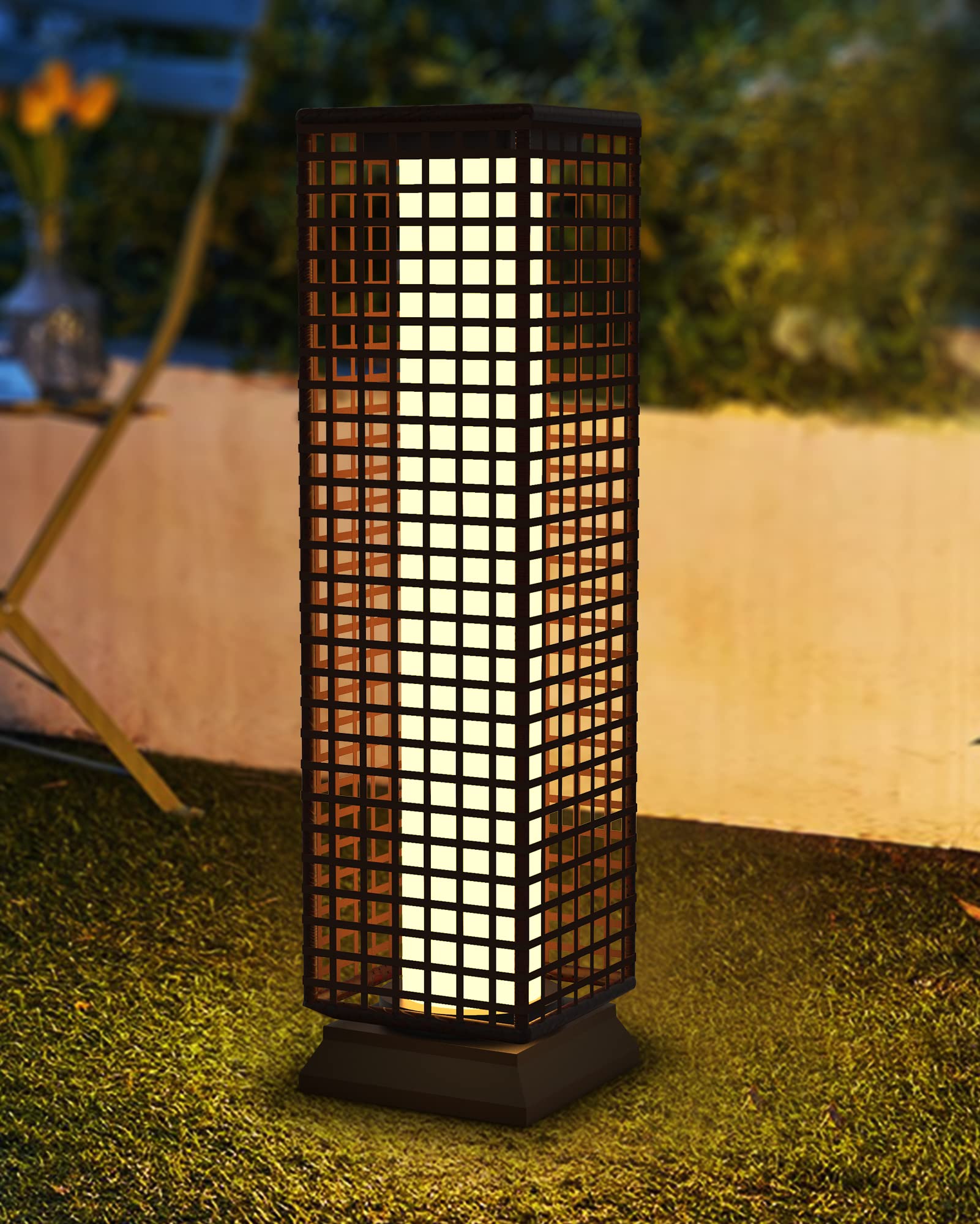 Outdoor Solar Powered Floor Lamp with 2 Lighting Modes, 2200 mAH Solar Patio Light Waterproof with 2 Ground Plugs, 2023 Upgraded Resin Wicker Pathway Lights for Porch Yard Deck Garden Patio Decor