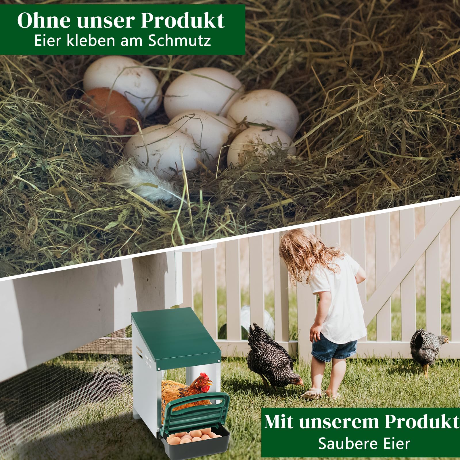 LEADZM Hühner Legenest 1 Abteile - Stabiles Metall Legenester für Hühner mit Eierfach, Hühnernest Abrollnes, Leicht zu reinigen, 27 x 52 x 47 cm, Grün