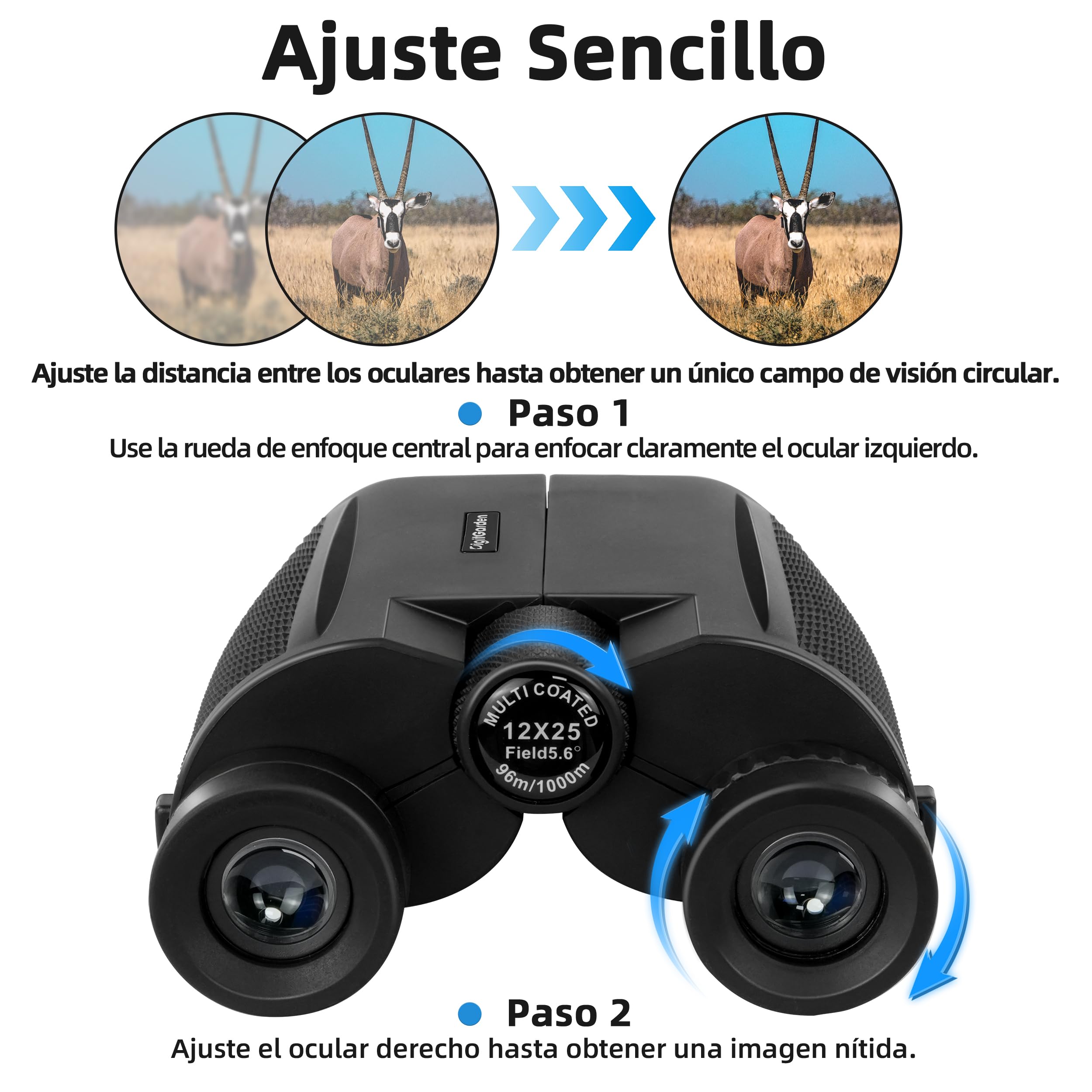 Prismáticos para Adultos y niños, 12x25 Compactos Prismáticos para Adultos con Gran Aumento, con Prisma BAK4 y Lentes FMC, para observación de Aves, conciertos, Viajes, Senderismo, al Aire Libre