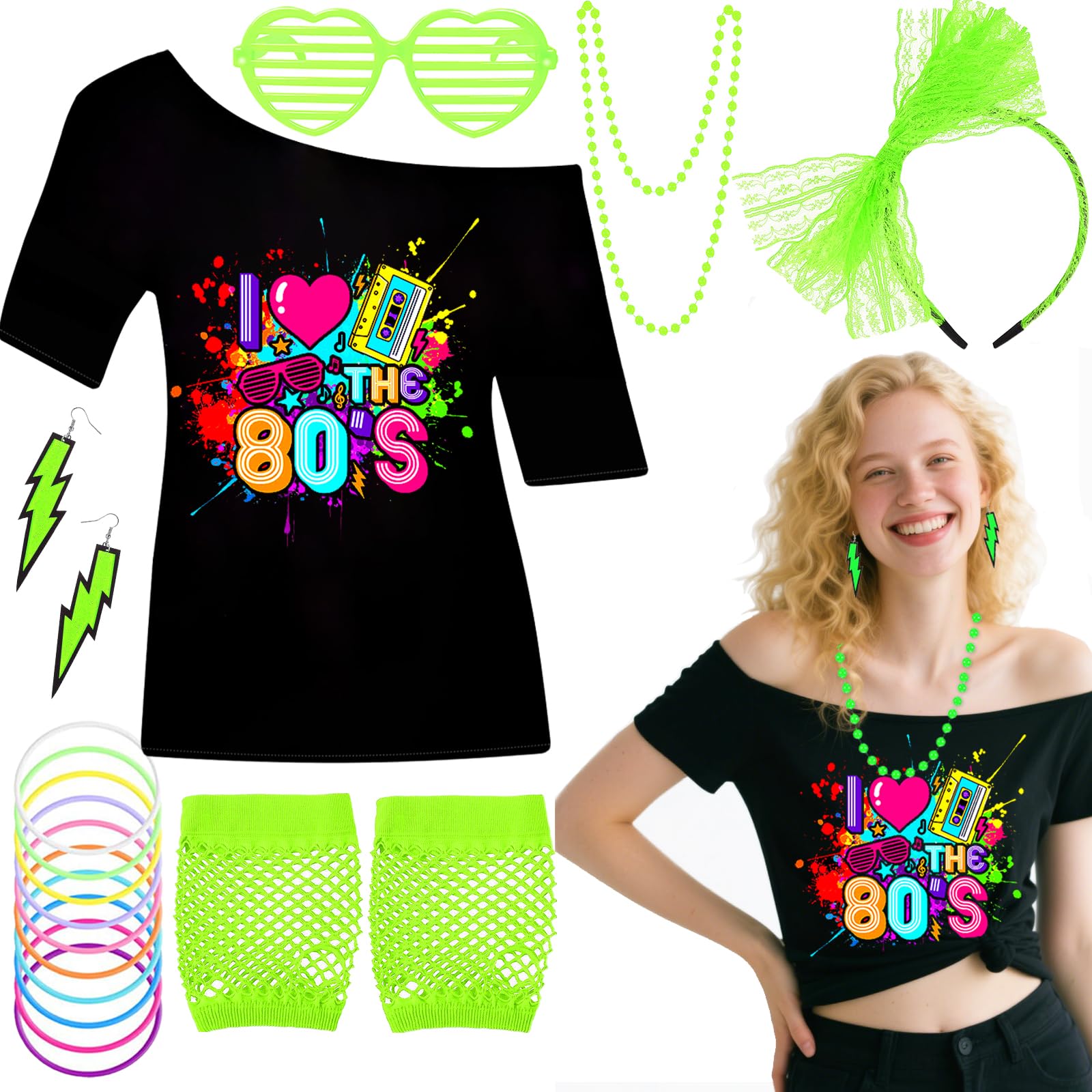 7Pcs 80s Costume Accessories Set