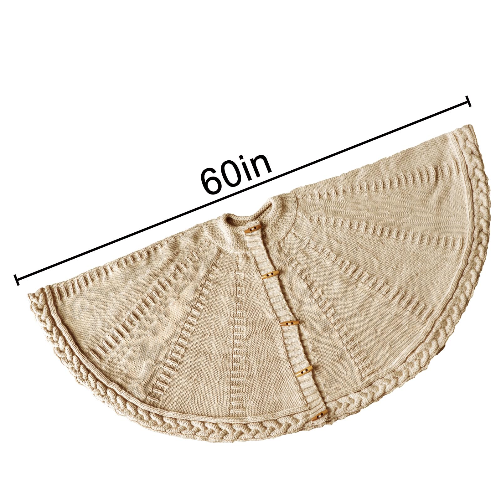 LimBridge Knitted Christmas Tree Skirt: 60 Inch Extra Large Beige Tree Skirt, Thick Chunky Cable Knit Christmas Décor, Rustic Winter Holiday Home Party Decorations