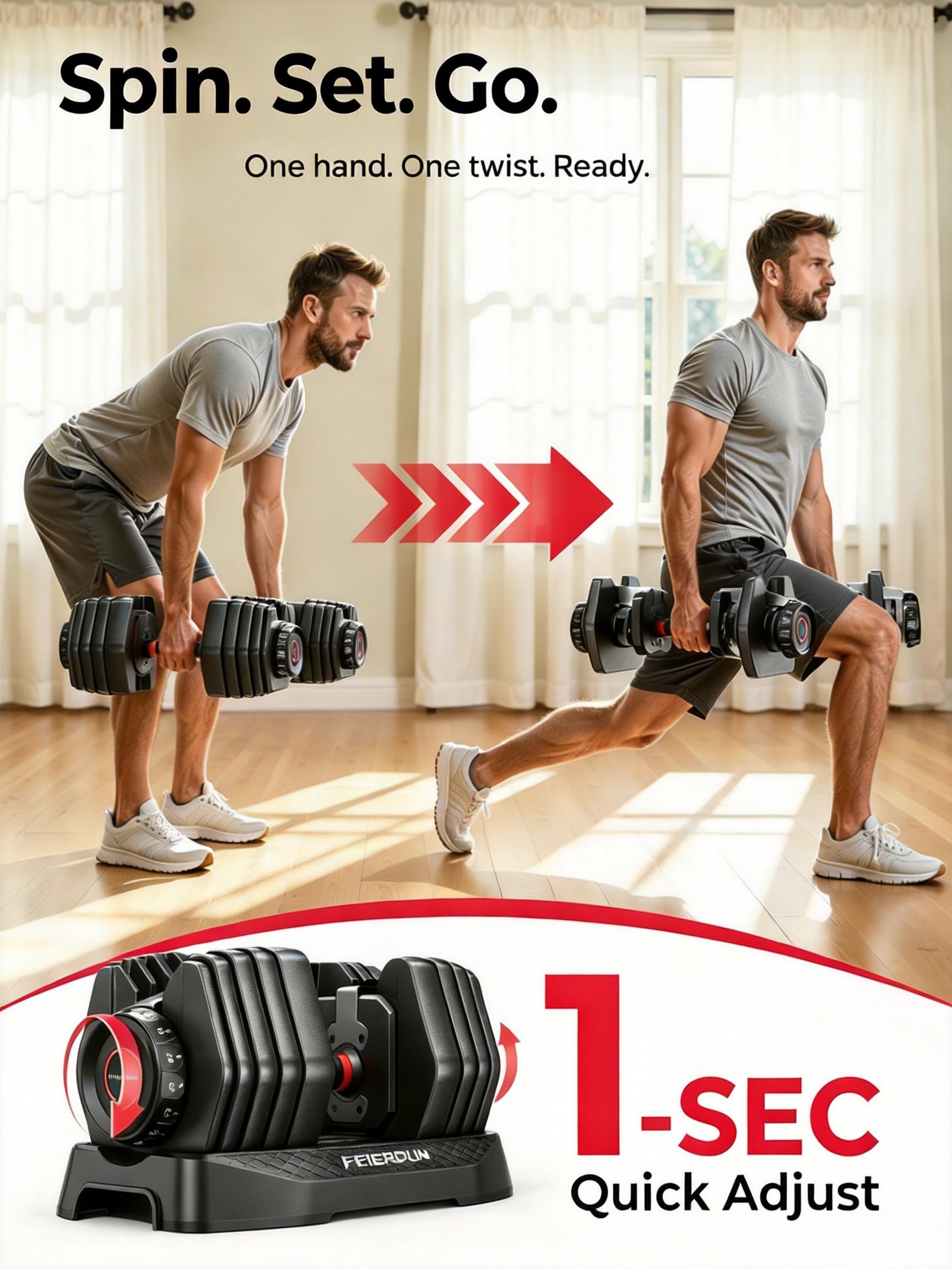 DB1 QuickDial Adjustable Dumbbell Set, 15-in-1 Adjustable Weights with Storage Box & App, 105lb/52.5lb Quick Change for Drop Set, Superset & HIIT Home Gym, Non-Slip Handles, 3-year Aftersale Service