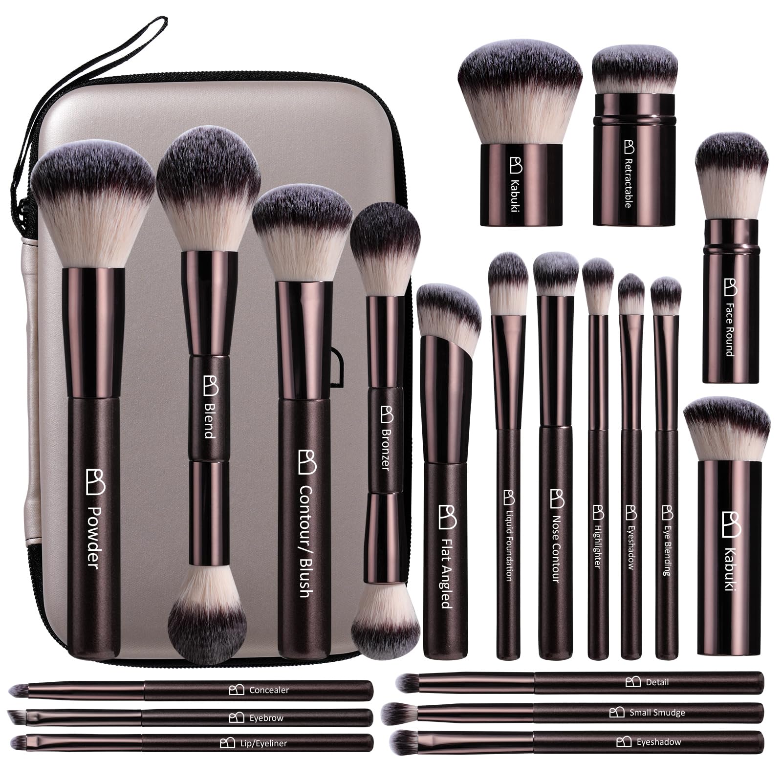 Professional Makeup Brush Set with Travel Case, 20 PCS Synthetic