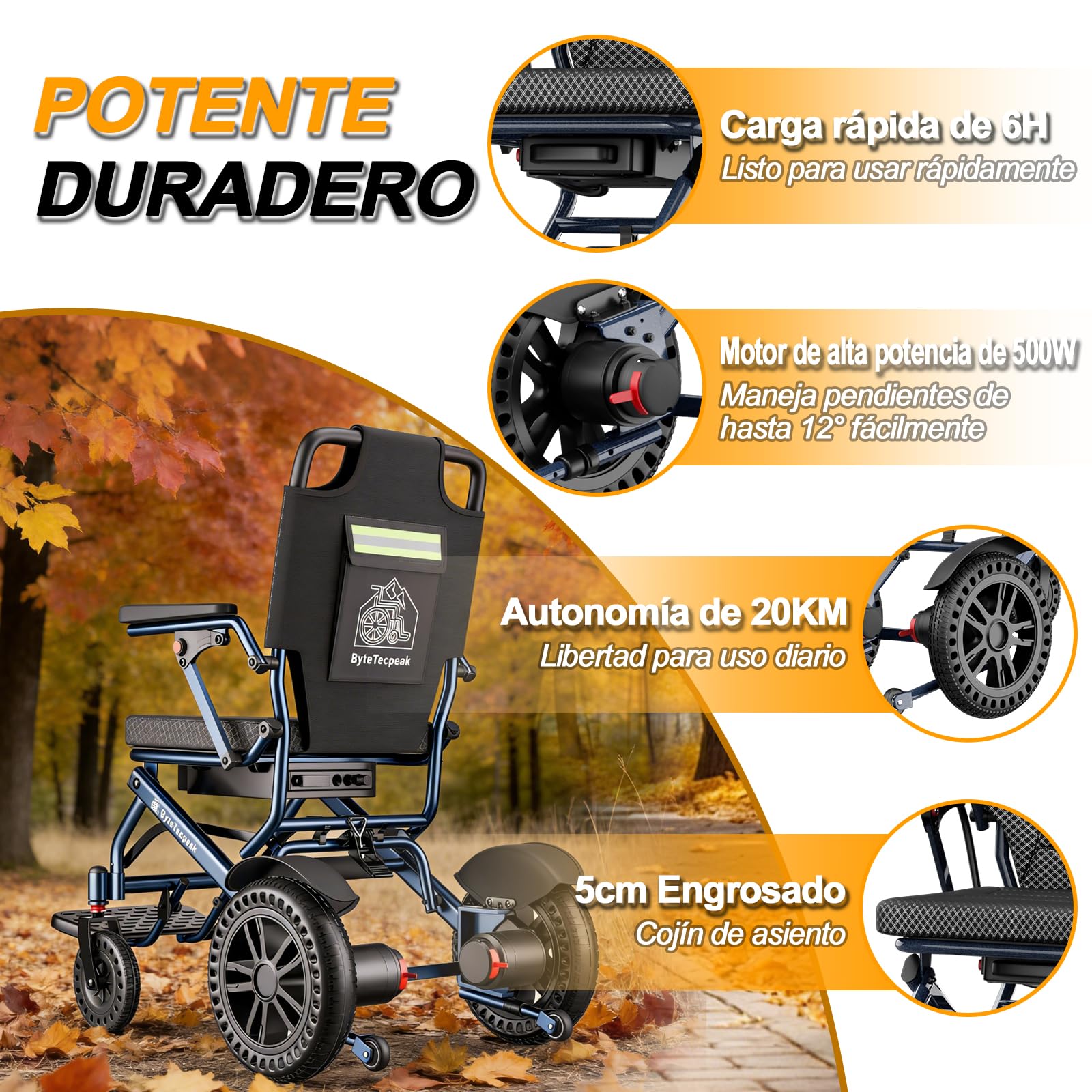 D14 Silla de ruedas eléctrica plegable, alcance 40km, equipada con 2 baterías litio 12Ah, carga 150KG, silla de ruedas eléctrica de aleación de aluminio, para mayores y con movilidad limitada-Azul