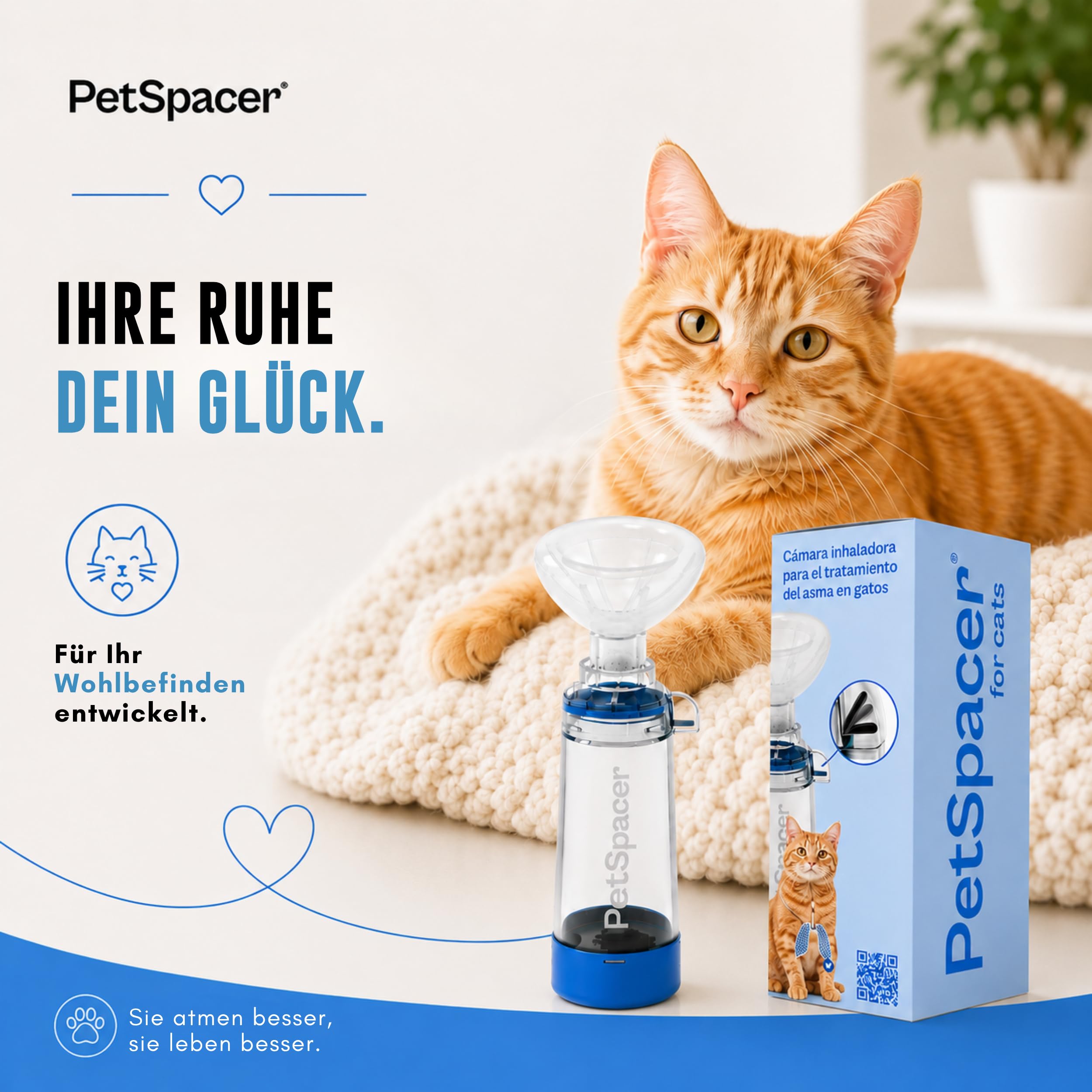 Inhalationsgerät Katze mit InhalationsMaske S M | Tragbarer Inhalator | Geeignet für Asthmaspray und Bronchitis bei Haustieren; nasale und orale Anwendung mit universeller Kompatibilität.
