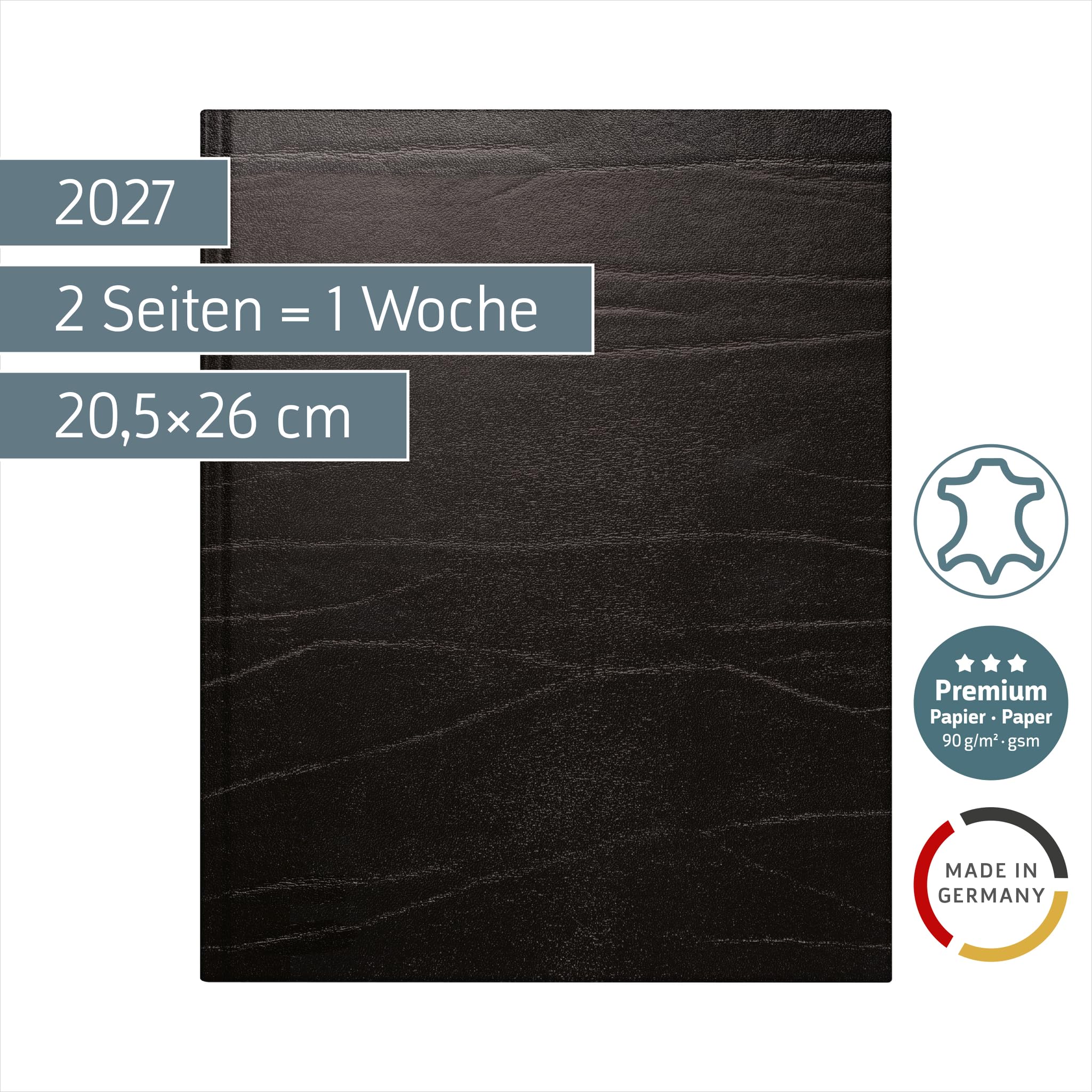 rido/idé Buchkalender Premium Mod. Managerkalender TM 2027 | 20,5×26 cm, Leder, schwarz