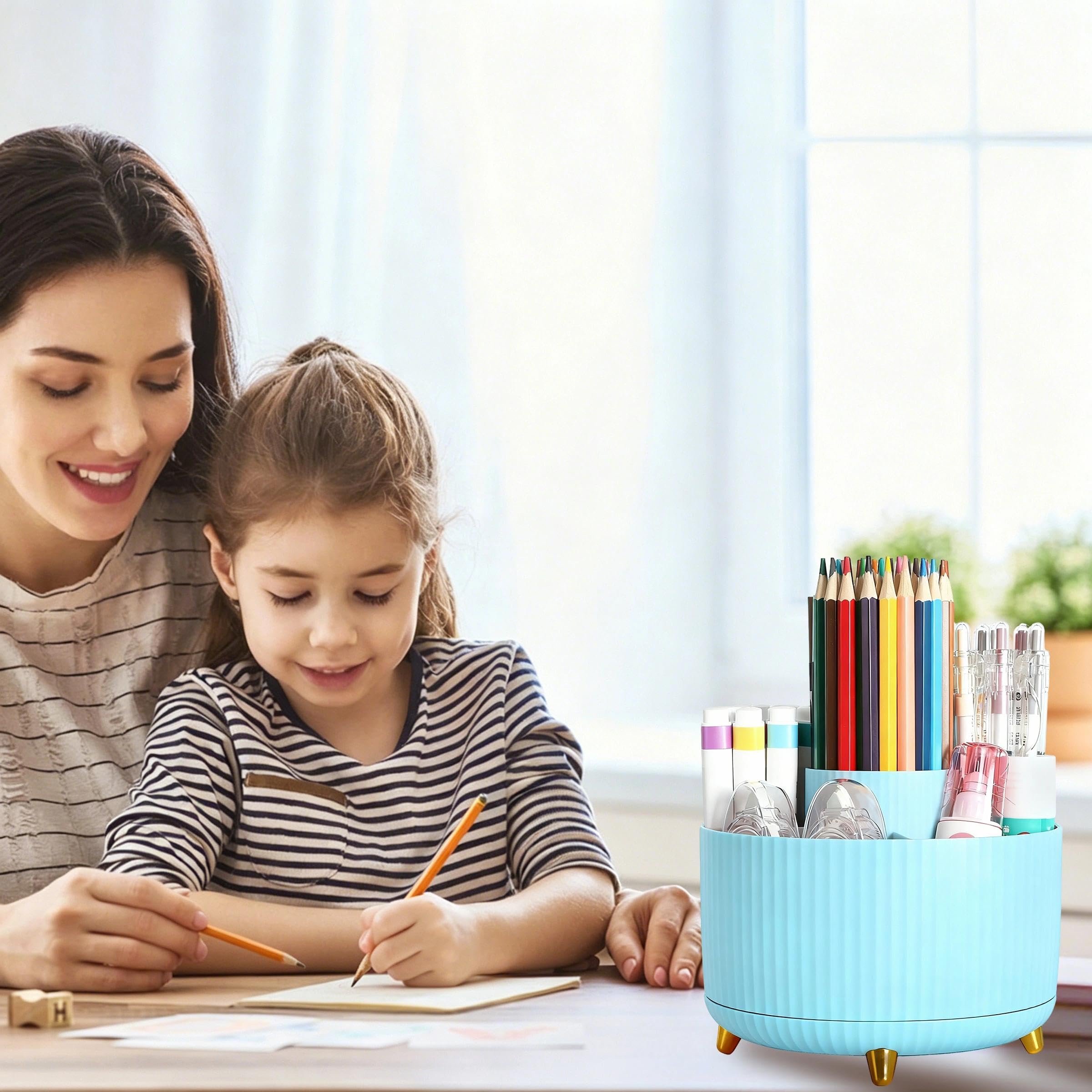 ZHABAYEN Desk Organiser, 360-Degree Rotating Pen Holder, Pencil Holder for Desk Pen Pencil Holder Desk Organiser - Image 7