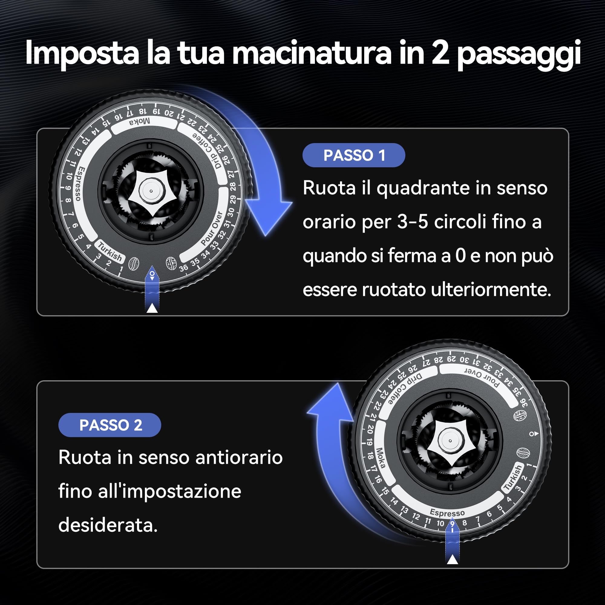 HIBREW Macinacaffè Bava Conica, Espresso Grinder Single Dose con 36 Macinature Regolabile, Capacità di 50g chicchi, Lega di Alluminio, Adatto per Espresso/Pour Over/Bocca/Turco/Goccia