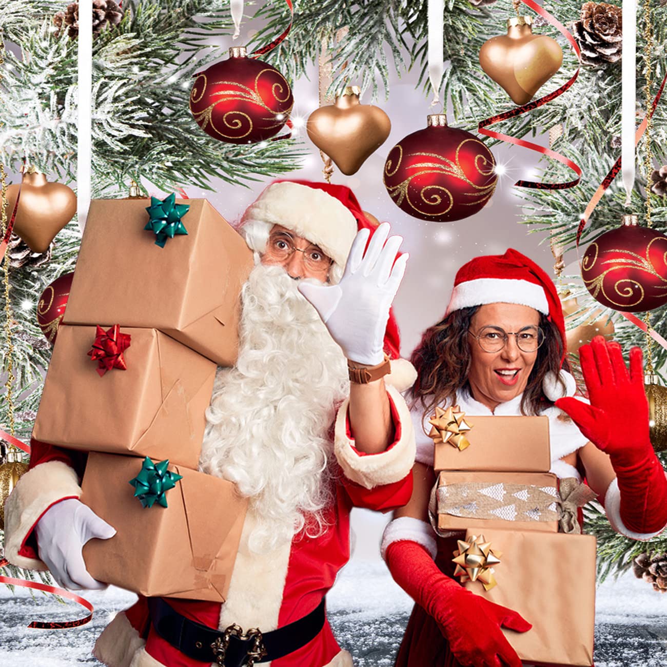 Weihnachts-Fotohintergrund 2,2x1,5 M – Mit Weihnachtsbaum, Kranz & Schnee