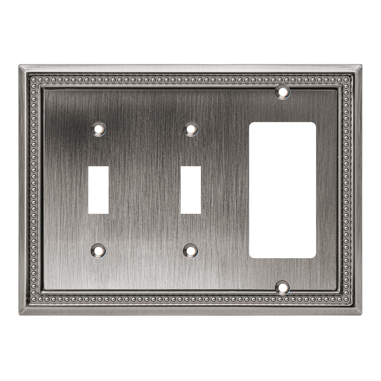 Henne Bery Sunken Pearls Heavy Duty Decorative Wall Plate Switch Plate Outlet Cover (Double Toggle/Single Decorator, Heirloom Silver)
