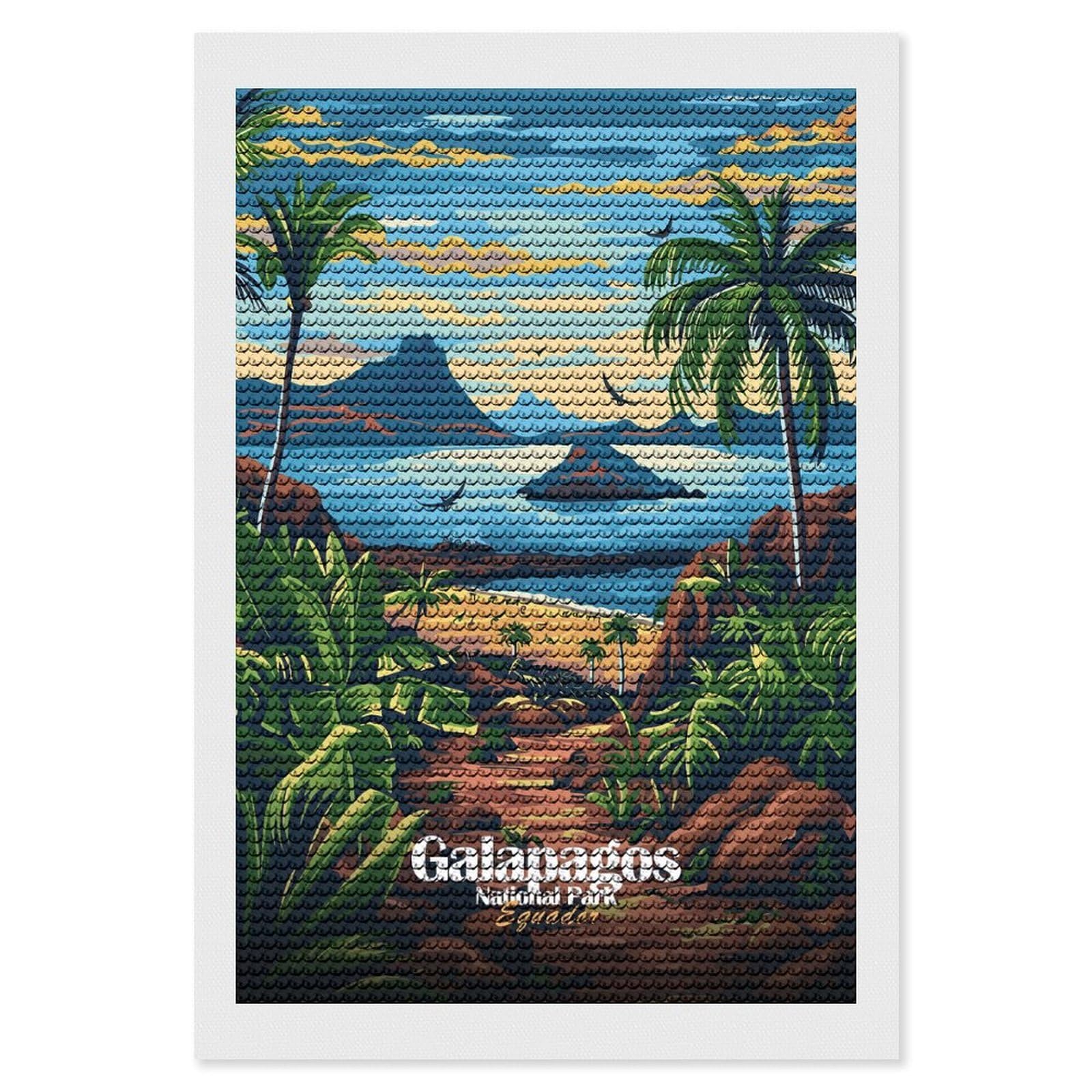Junmoney Galapagos National Park Ecuador Illustration Diamond Painting Canvas Set 8"x12", with Tool Kit, Easy to Enjoy, Home Wall Decor, Thoughtful Handmade Gift