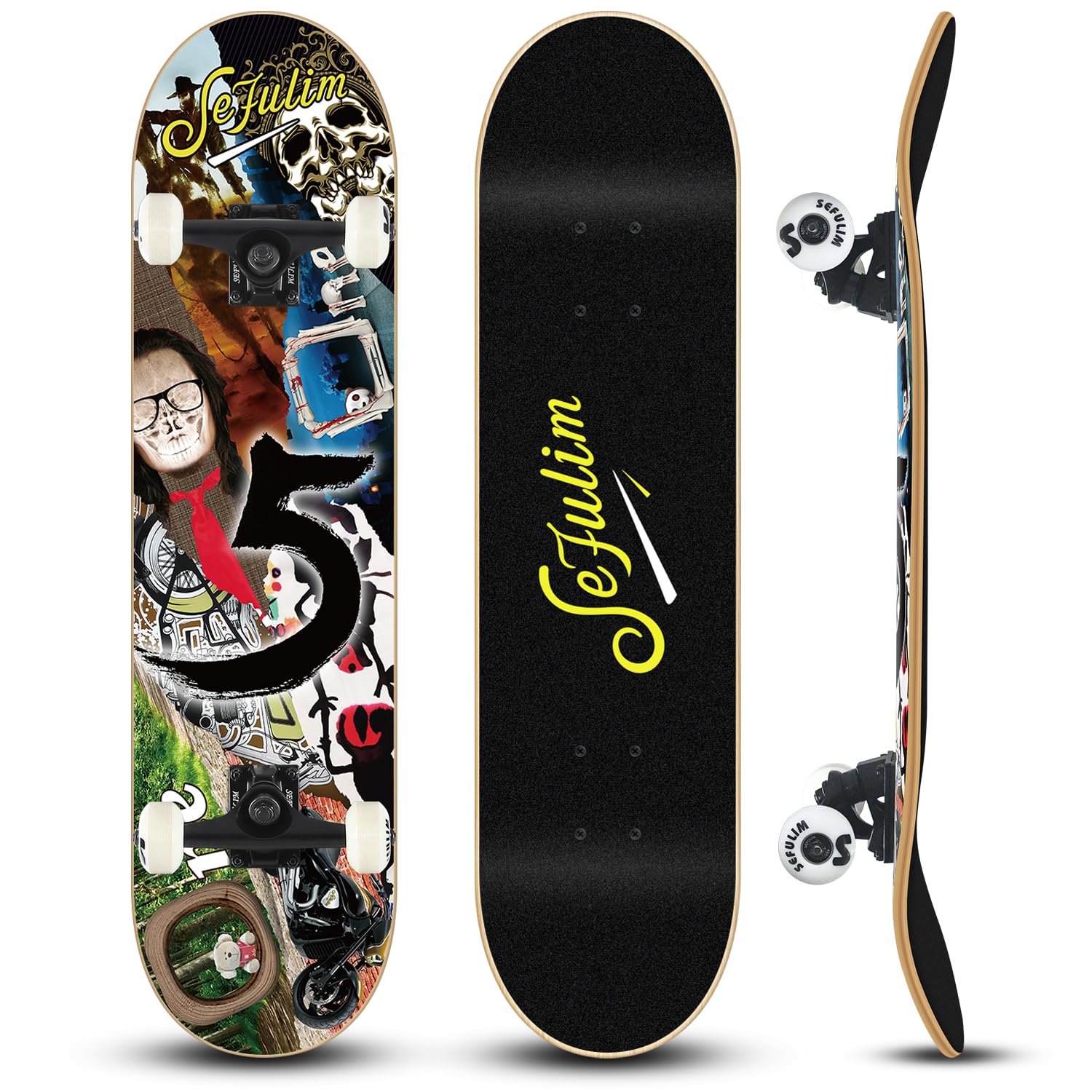Sefulim 31 x 8 Inch Complete Skateboard 7 Layer Canadian Maple